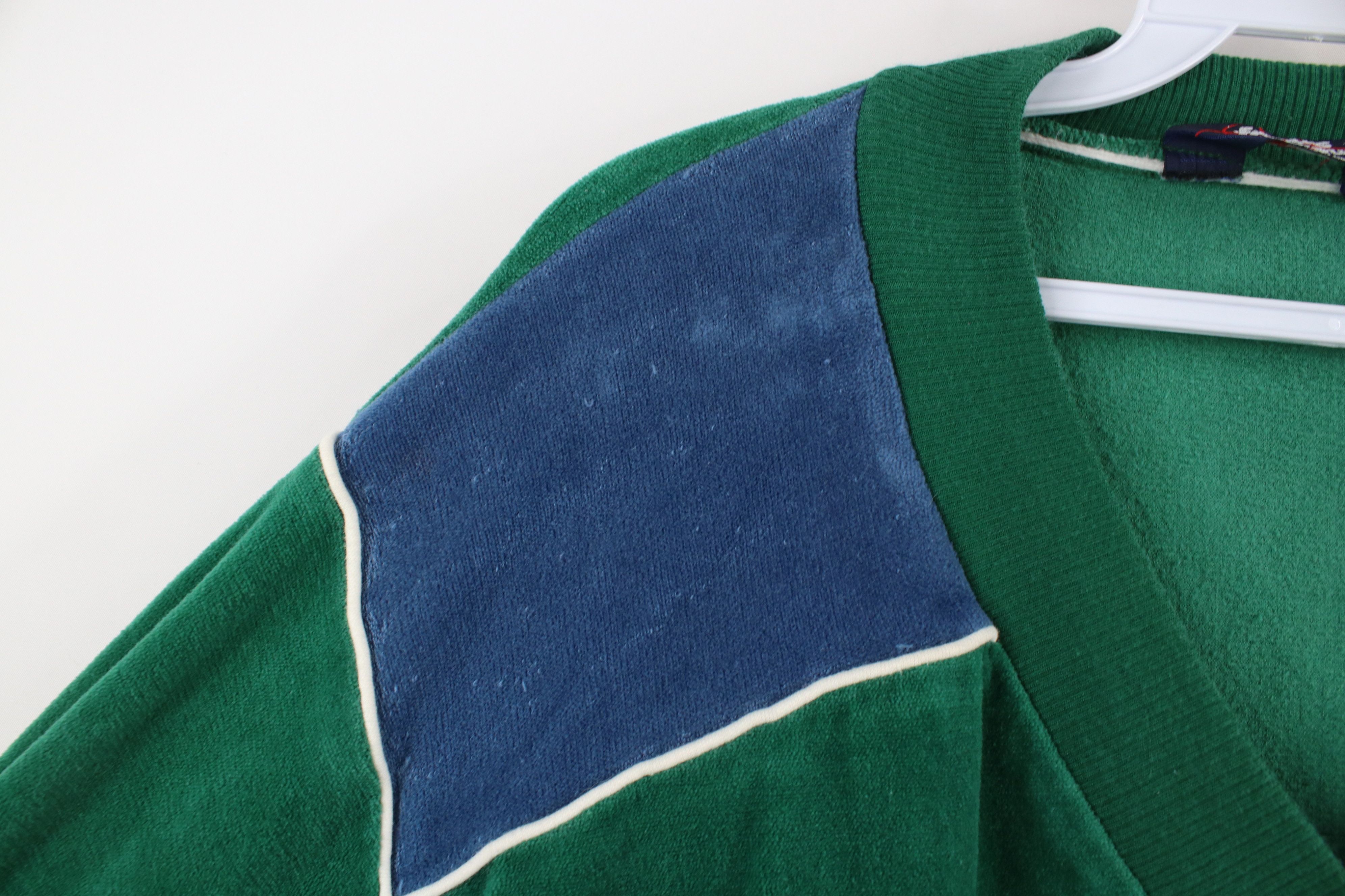 Vintage Vintage 70s Streetwear Block Velour V-Neck Sweater Green Size US XL / EU 56 / 4 - 5 Thumbnail