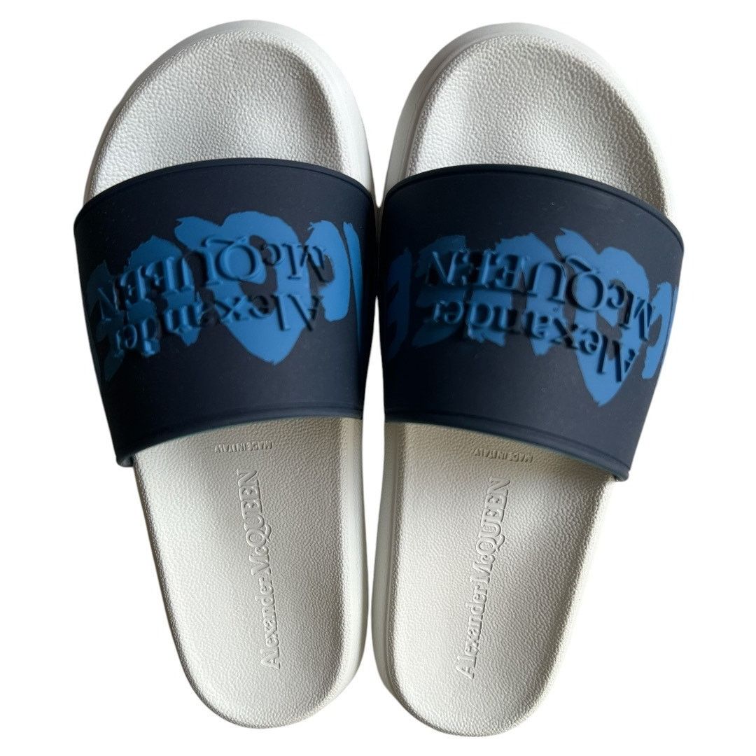 Alexander McQueen ALEXANDER MCQUEEN Navy Debossed Slide Sandals IT36.5/US6.5 Size US 6.5 / IT 36.5 - 1 Thumbnail