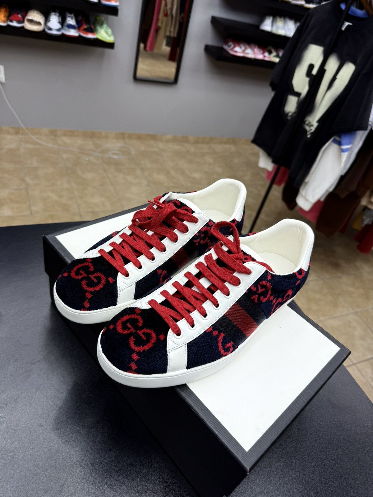 Gucci Gucci Ace GG Logo Terry Cloth Navy Velvet SZ 9.5 G / 10 Us Size US 10 / EU 43 - 6 Thumbnail
