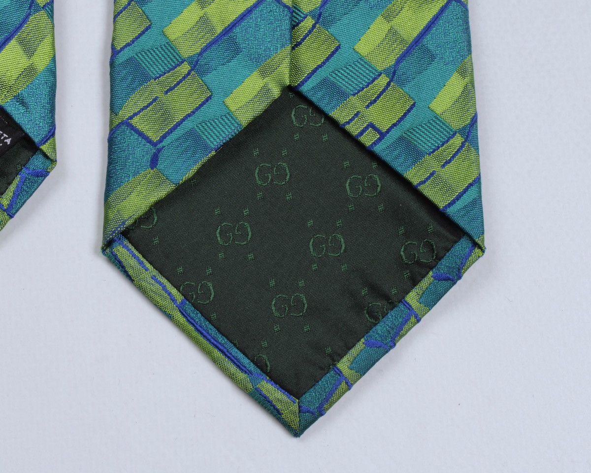 Designer × Gucci × Vintage GUCCI Vintage Geometric Monogram Logo GG Green Silk Tie Size ONE SIZE - 9 Thumbnail