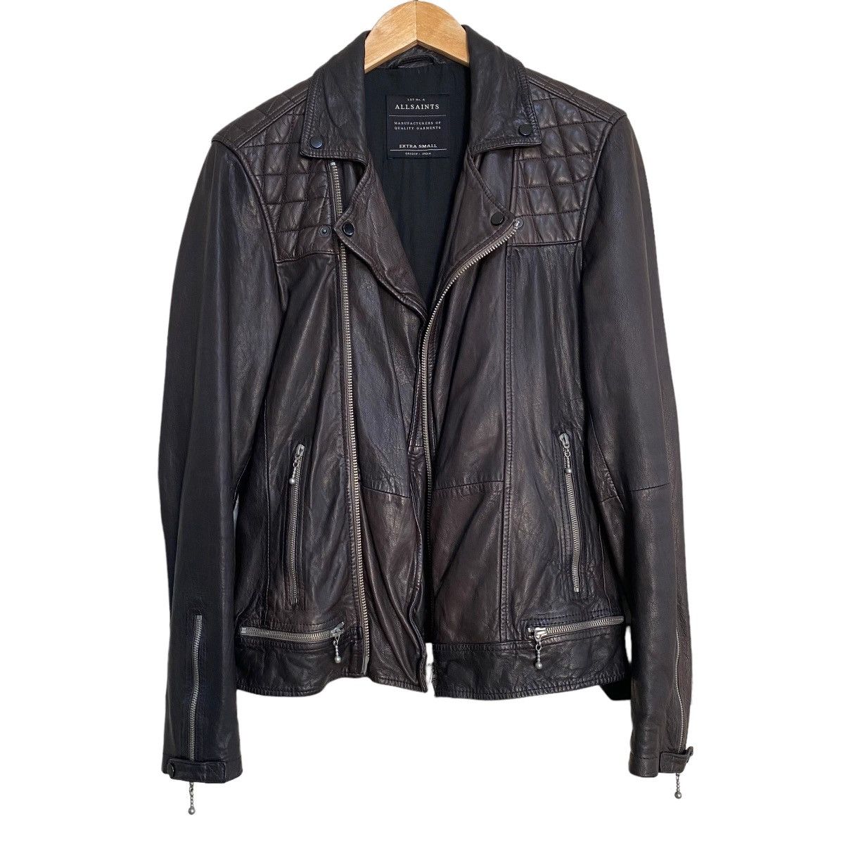 image of Allsaints Allsaint Oxblood Conroy Leather Biker Jacket in Dark Brown, Men's (Size XS)