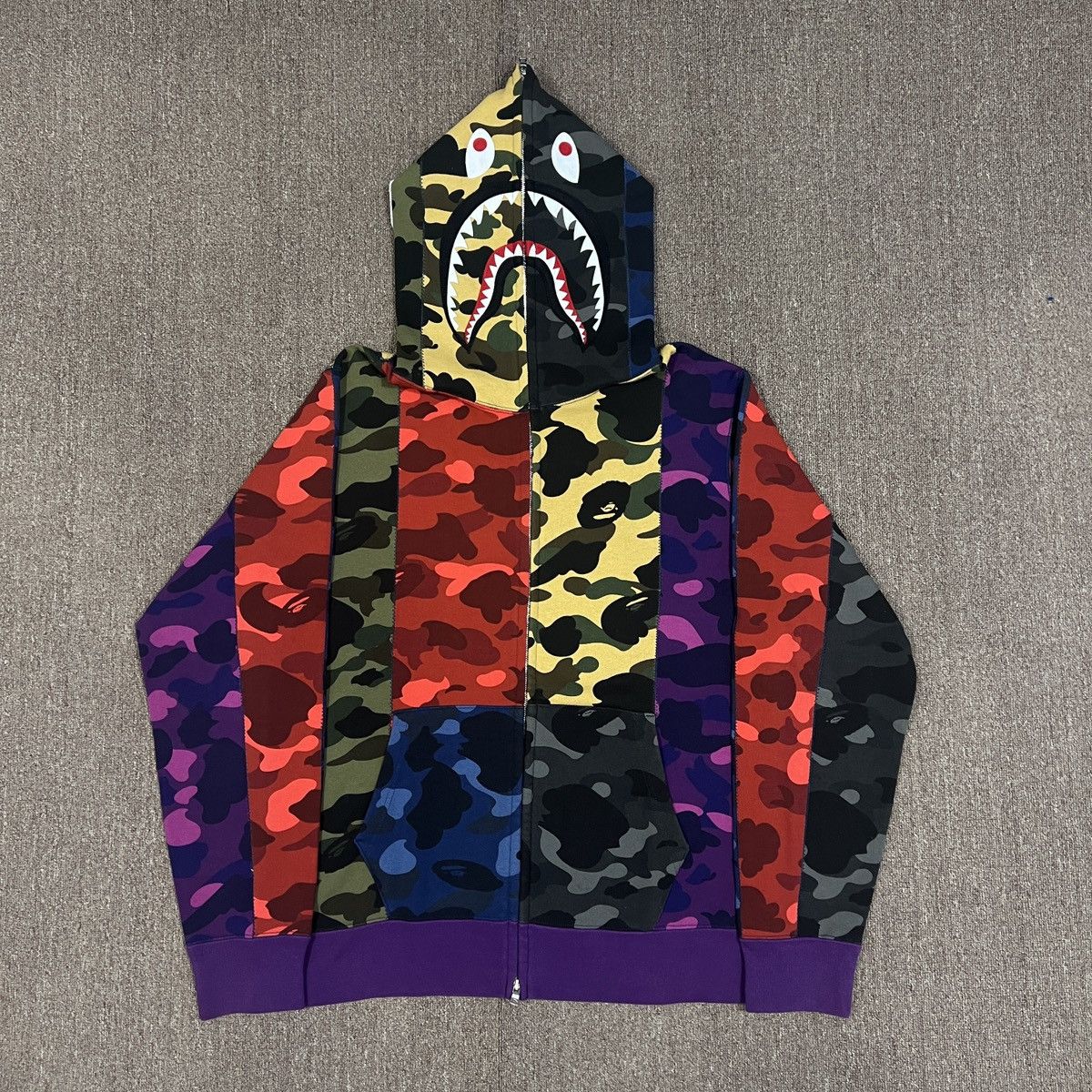 image of Bape Crazy Camo Shark Zip Up Hoodie, Men's (Size XL)