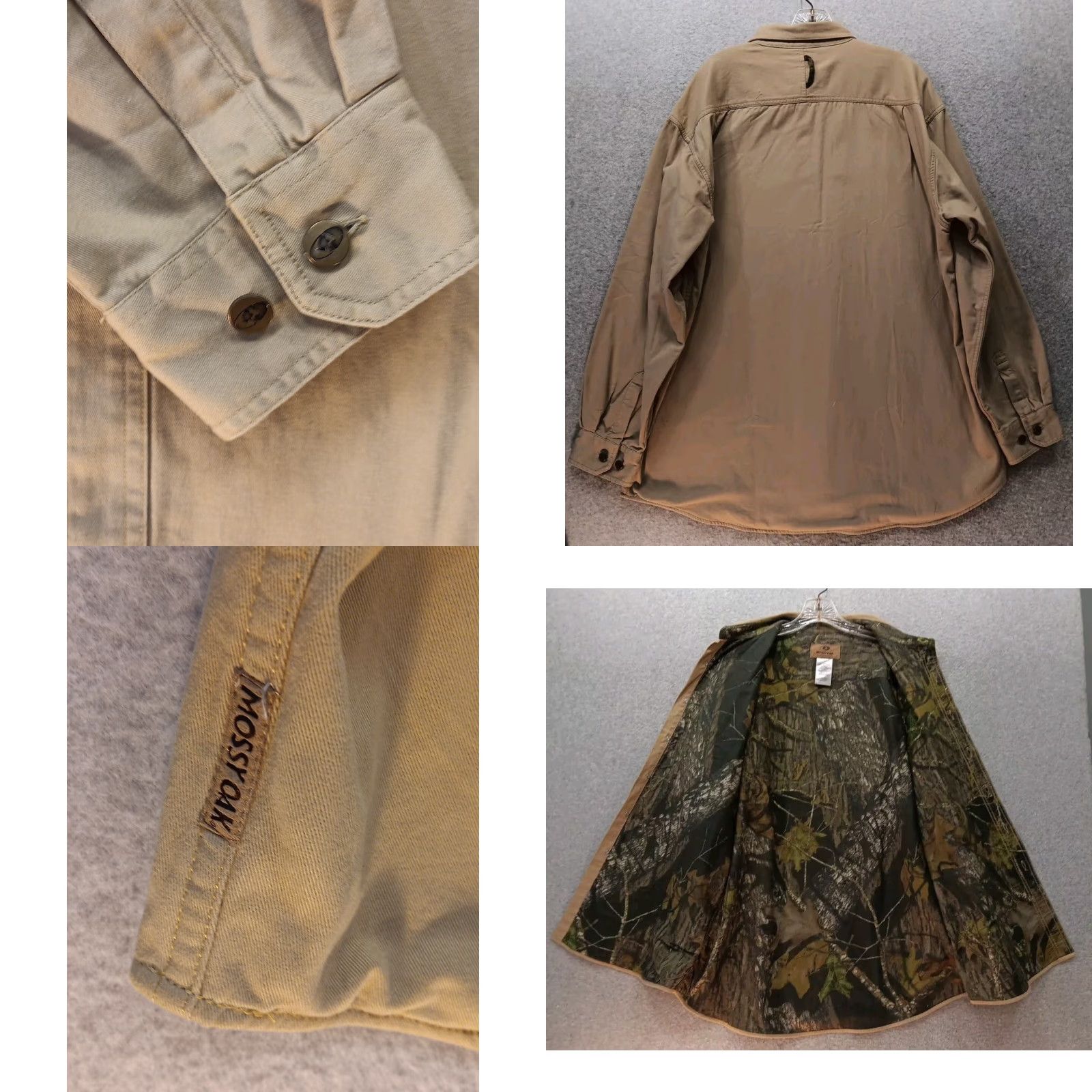Vintage Mossy Oak Shirt-Jacket XL Beige Long Sleeve Button-Up Canvas Cotton Pocketed Regular Mens Size US XL / EU 56 / 4 - 8 Thumbnail