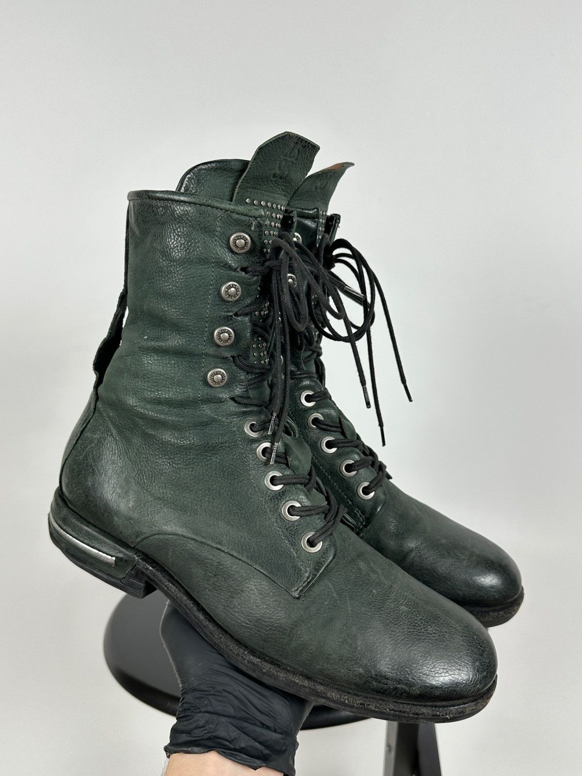 Airstep Green Leather Biker Ankle Boots