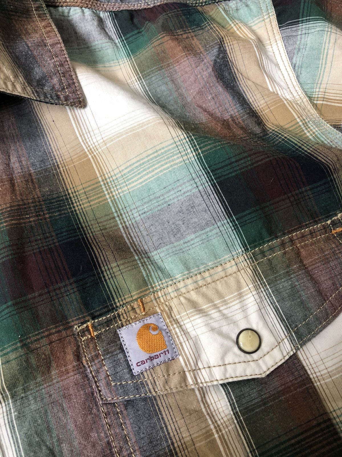 Carhartt × Carhartt Wip × Vintage Vintage Carhartt Button Up Work Short Sleeve Shirt Size US XL / EU 56 / 4 - 3 Thumbnail