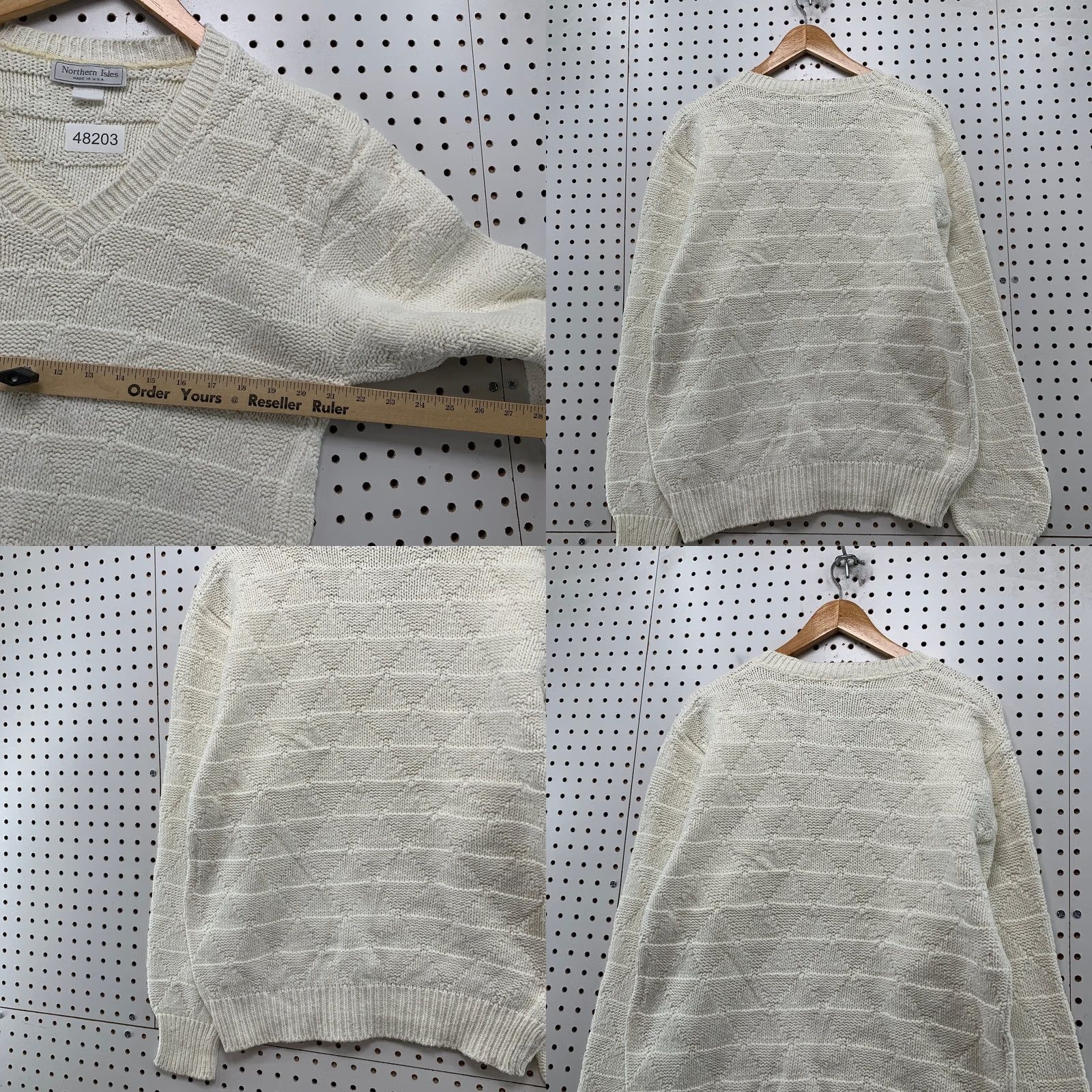 Vintage Vintage Northern Isles Knit Sweater Mens Medium White V-Neck Cotton Pullover Size US M / EU 48-50 / 2 - 9 Thumbnail