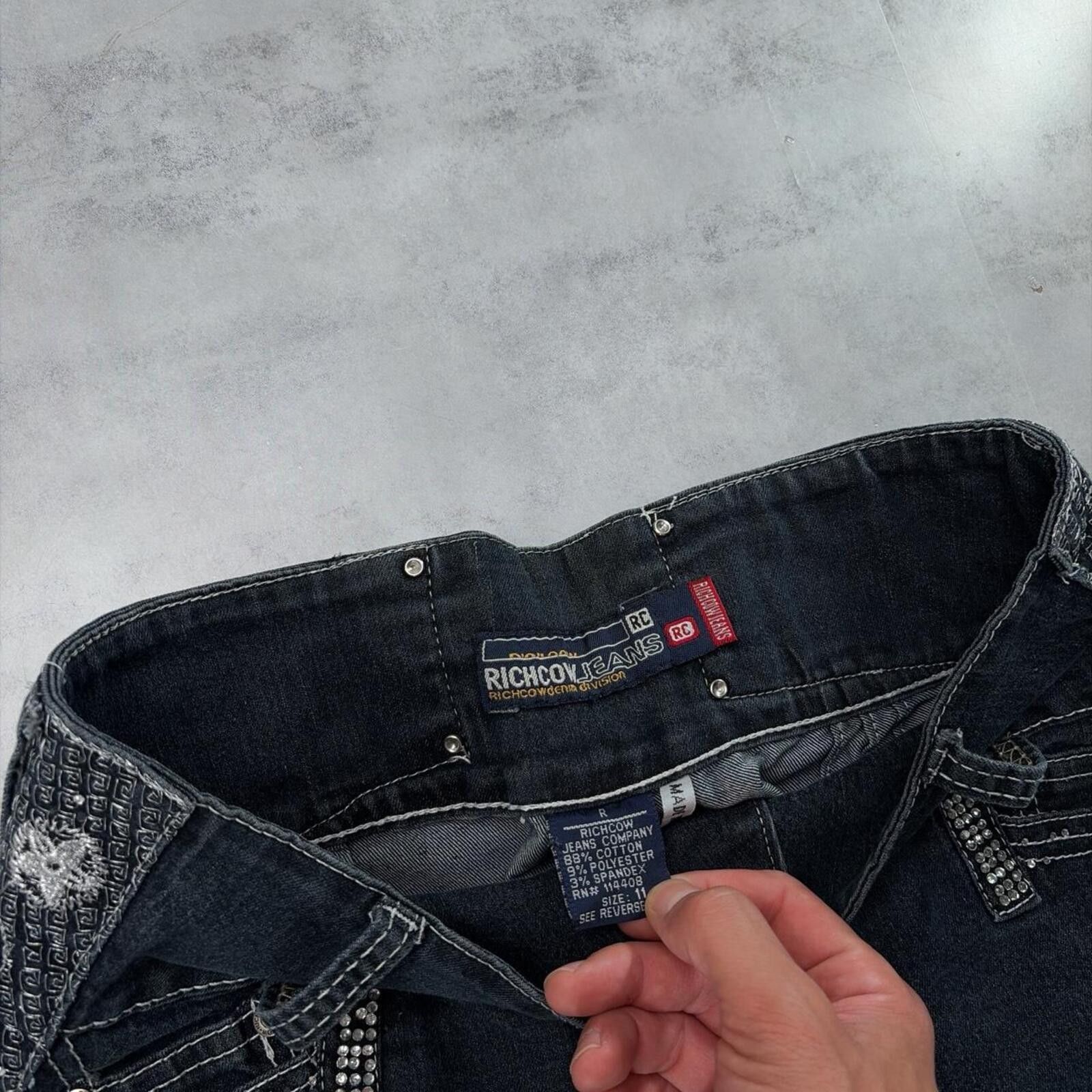 Other Y2K Dark Wash Richcow Jeans Grunge Gothic Mini Denim Shorts Size 34" / US 12 / IT 48 - 5 Thumbnail