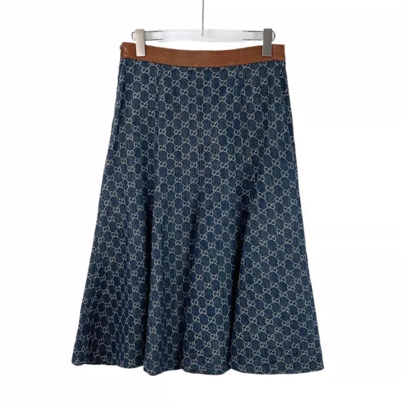 Gucci Gucci Dark blue logo jacquard full-print cotton casual deni Size 27" / US 4 / IT 40 - 1 Thumbnail