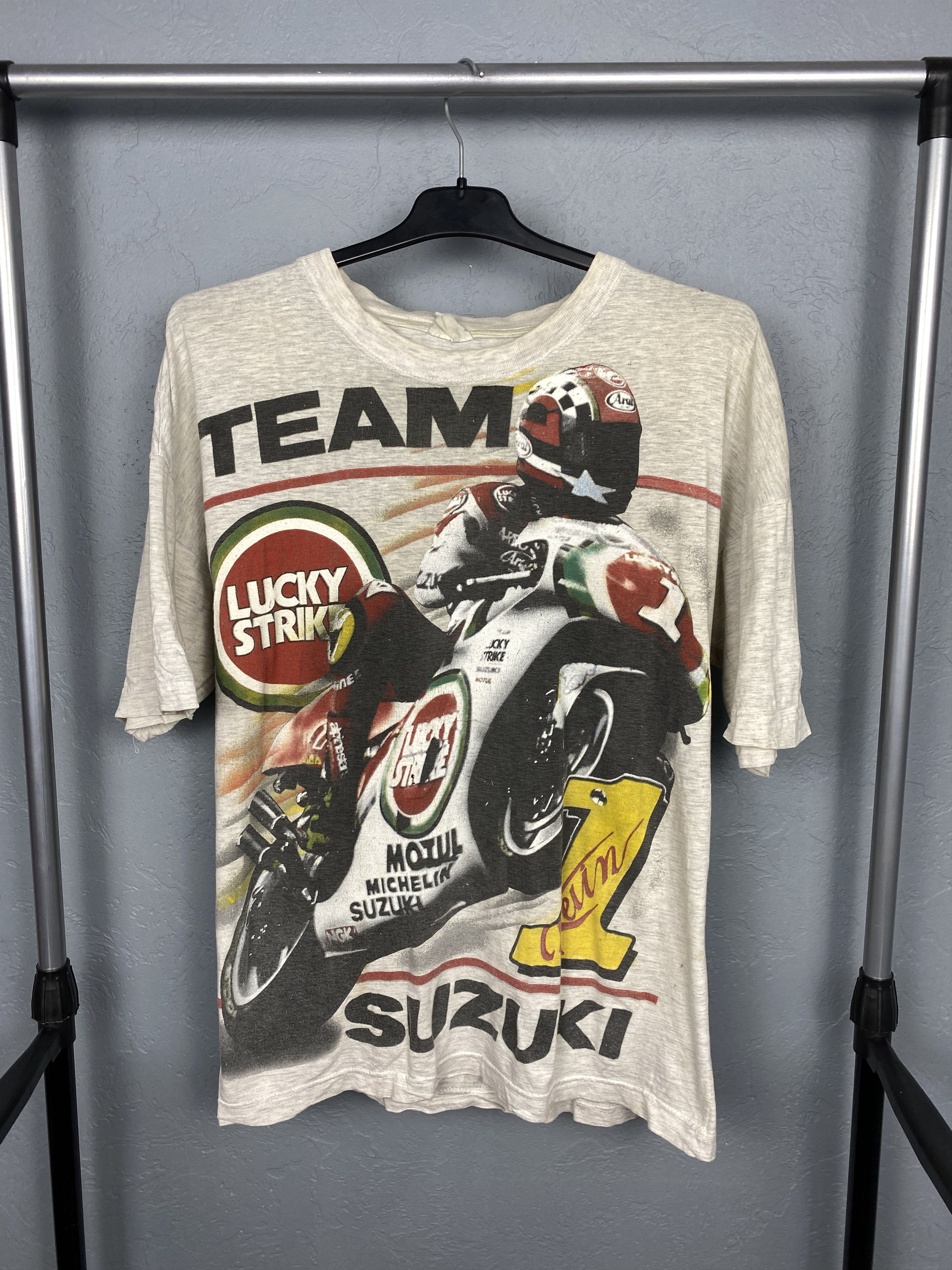 image of Moto x Racing Lucky Strike Suzuki Team 90's Vintage T-Shirt Tee, Men's (Size XL)