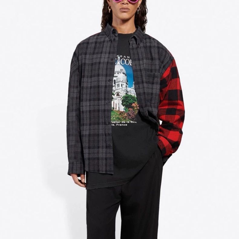 Balenciaga Balenciaga Red Black Plaid Long Sleeve Shirt - dmc Size US M / EU 48-50 / 2 - 1 Thumbnail