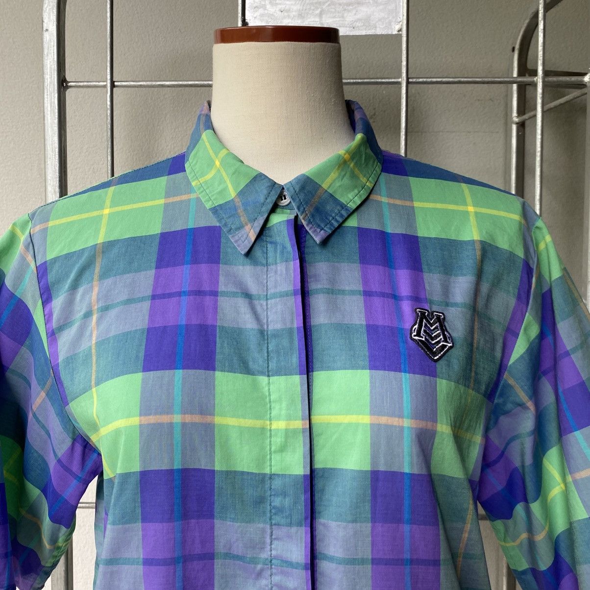 Love Moschino Love Moschino Green and Purple Plaid Short Sleeve Shirt Size M / US 6-8 / IT 42-44 - 8 Thumbnail