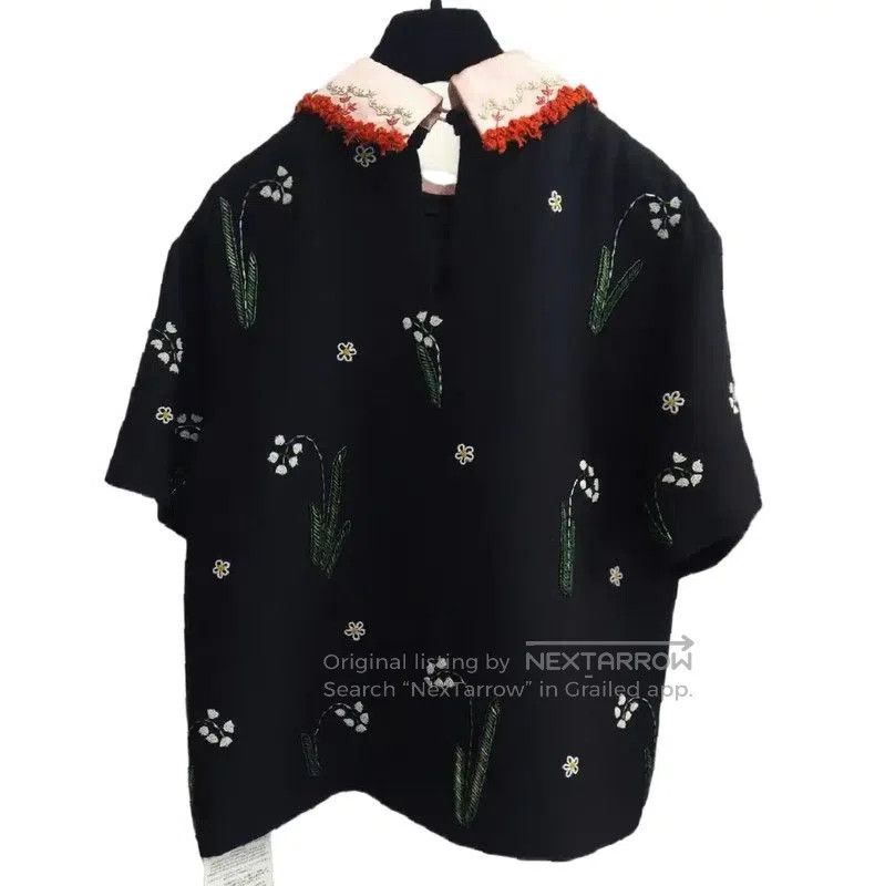 Valentino Valentino Black Wool Short Sleeve Embroidered Shirt . Size M / US 6-8 / IT 42-44 - 2 Thumbnail