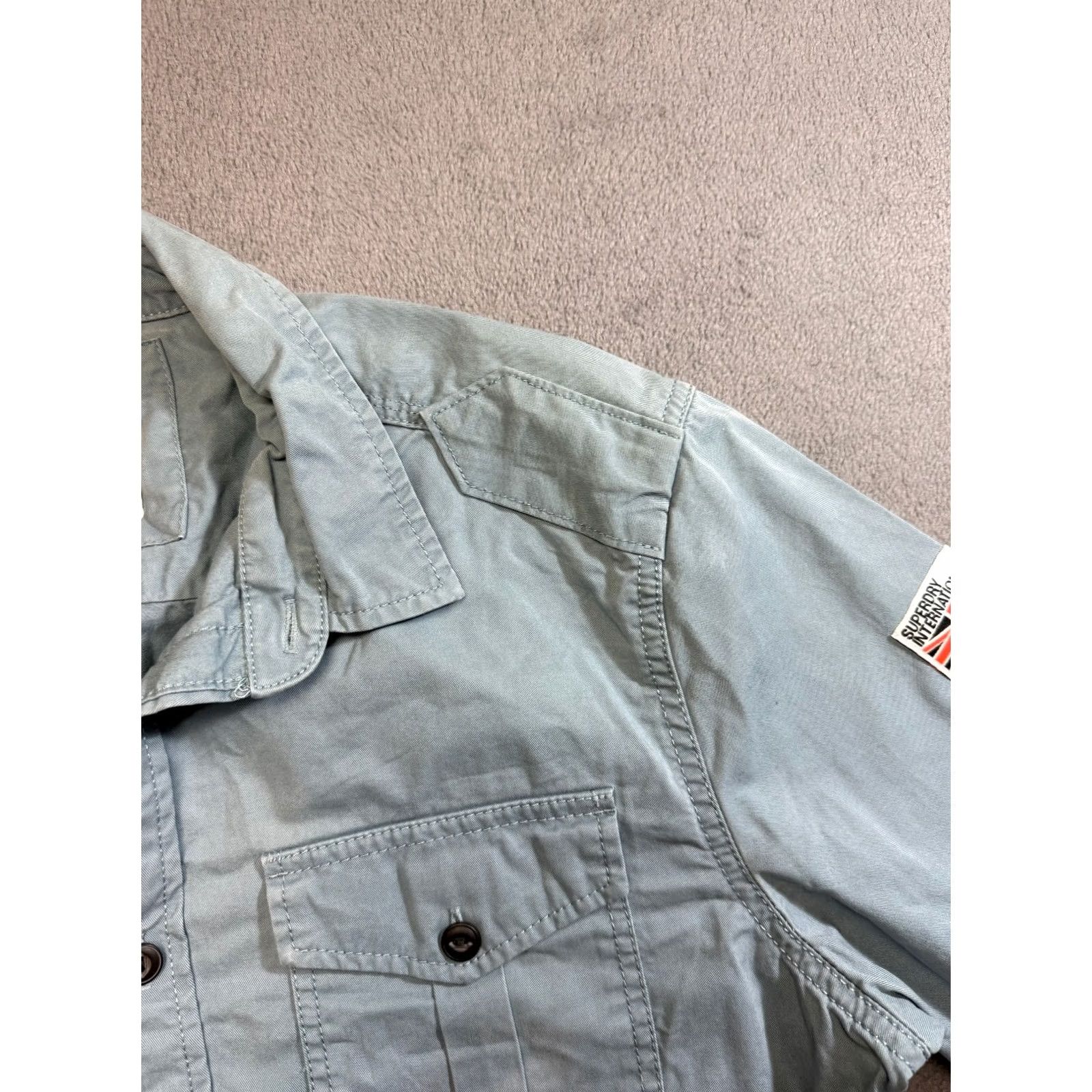 Superdry Superdry Army Shirt Mens Long Sleeve Button-Up twill Cotton Blue/Gray Size L Regular Vintage No Size US L / EU 52-54 / 3 - 6 Thumbnail
