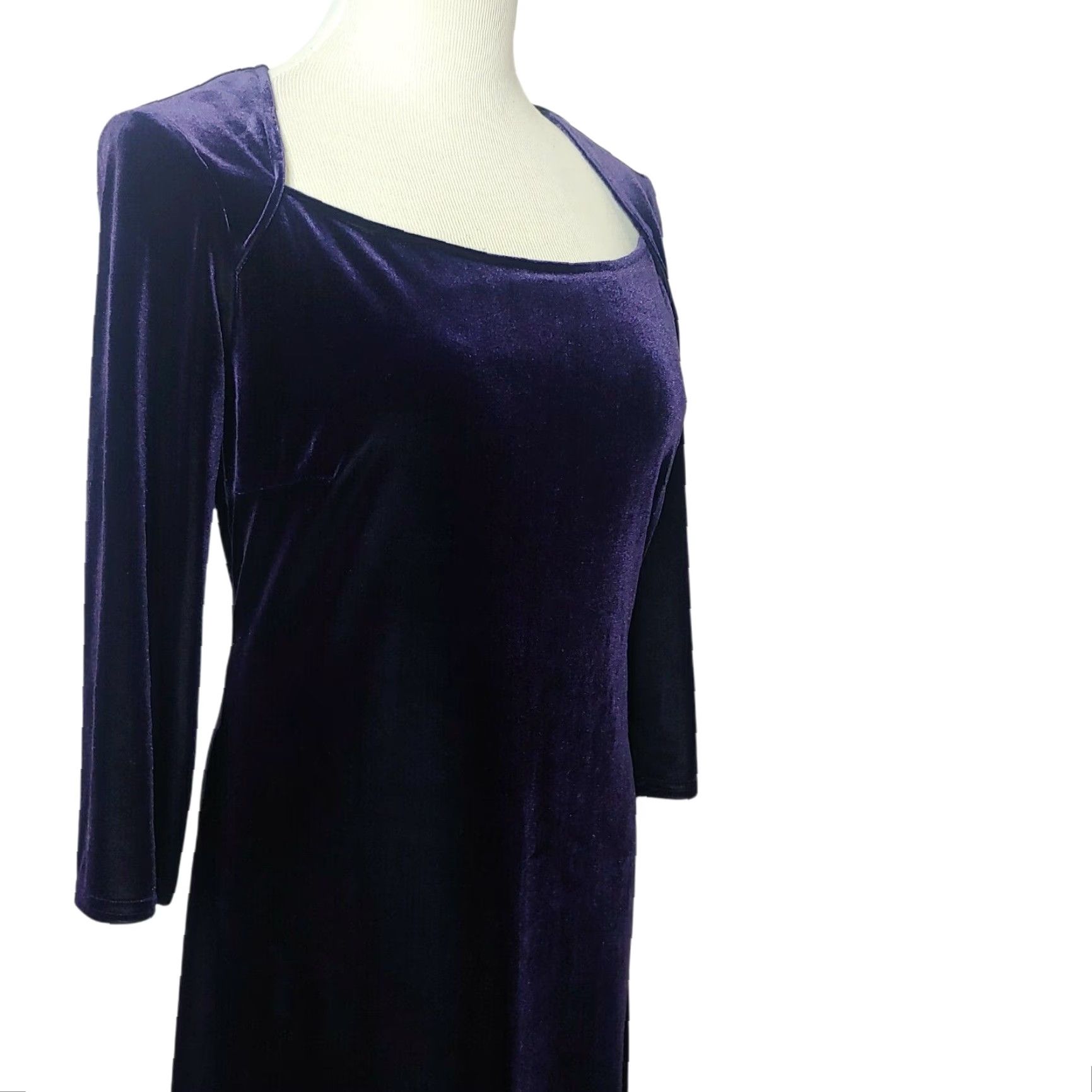 Vintage VINTAGE JS Collections Dress Velour Purple 90s Gothic Whimsical Knee Length Half Sleeve Zip Scoop Neck 12 Women Mens? Size XL / US 12-14 / IT 48-50 - 2 Thumbnail