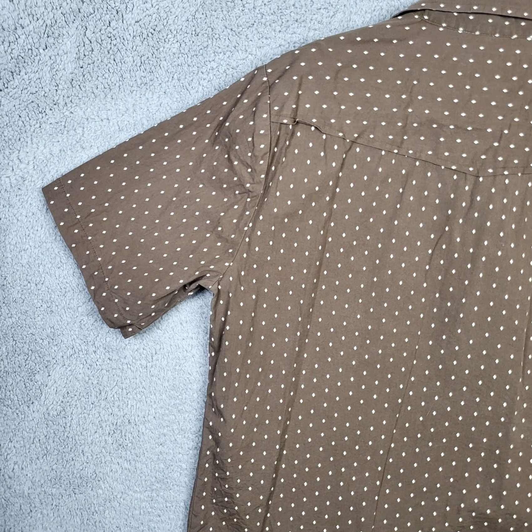 Paul Frank PAUL FRANX Shirt Button-Up Cotton Solid Brown White XL Men Casual Button-Down Short Sleeve Regular Fit Size US XL / EU 56 / 4 - 4 Thumbnail