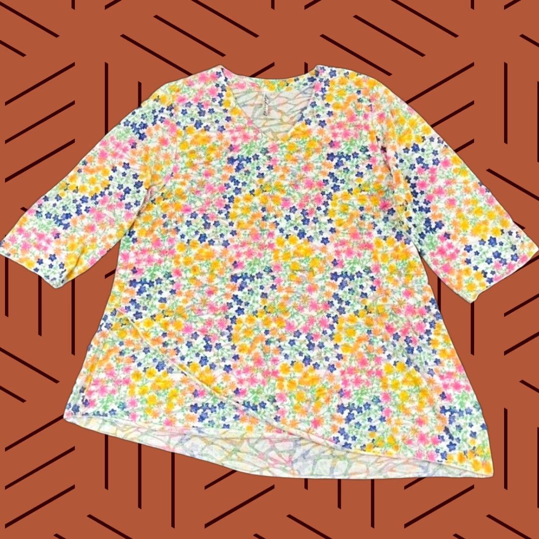 Vintage Lulu B Shirt Womens XL White Multi Floral Layered Asymmetric Tunic Top Preppy Size XL / US 12-14 / IT 48-50 - 1 Thumbnail