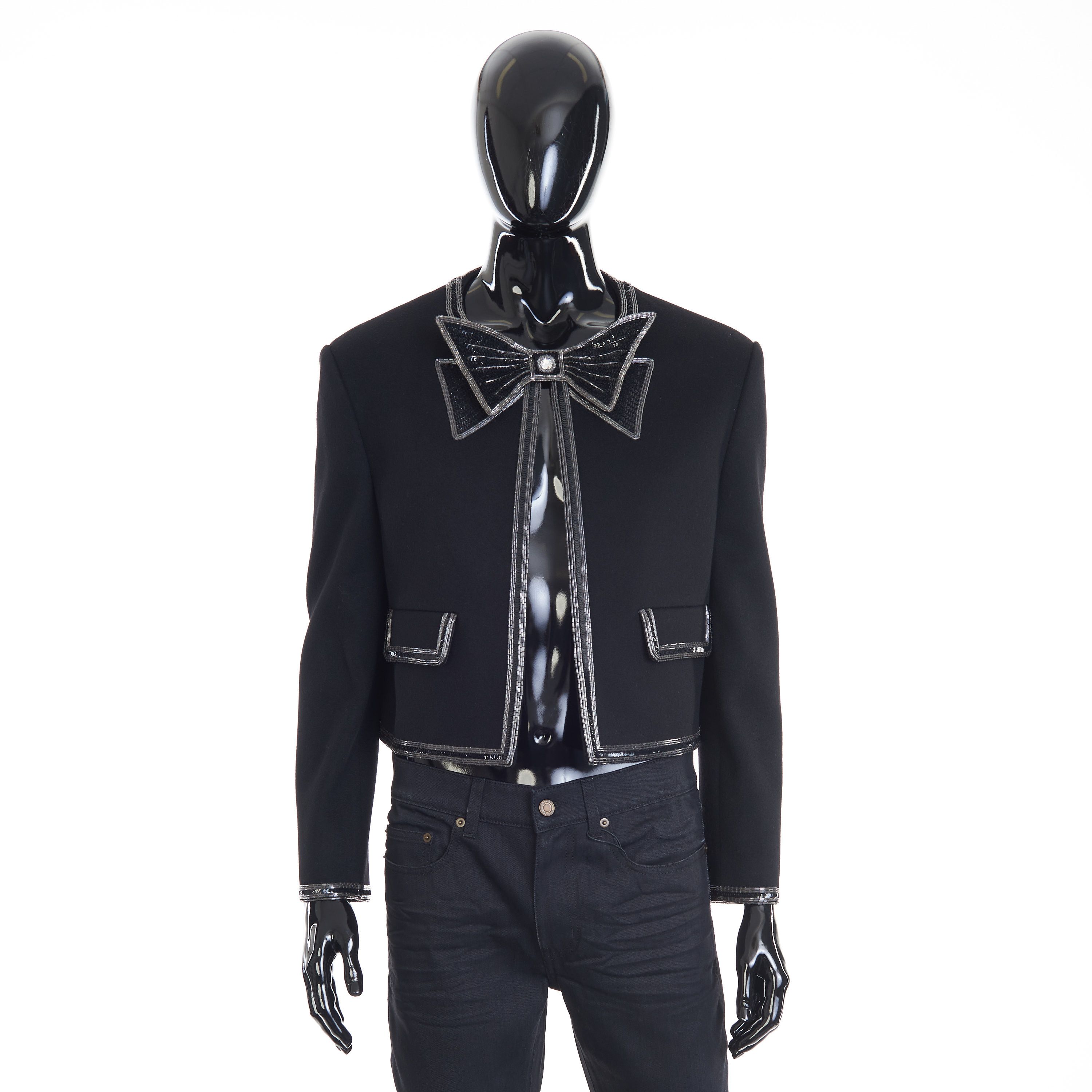 image of Celine Bow-Tie Cardigan With Pearl And Sequin Embroidery in Black, Men's (Size Medium)