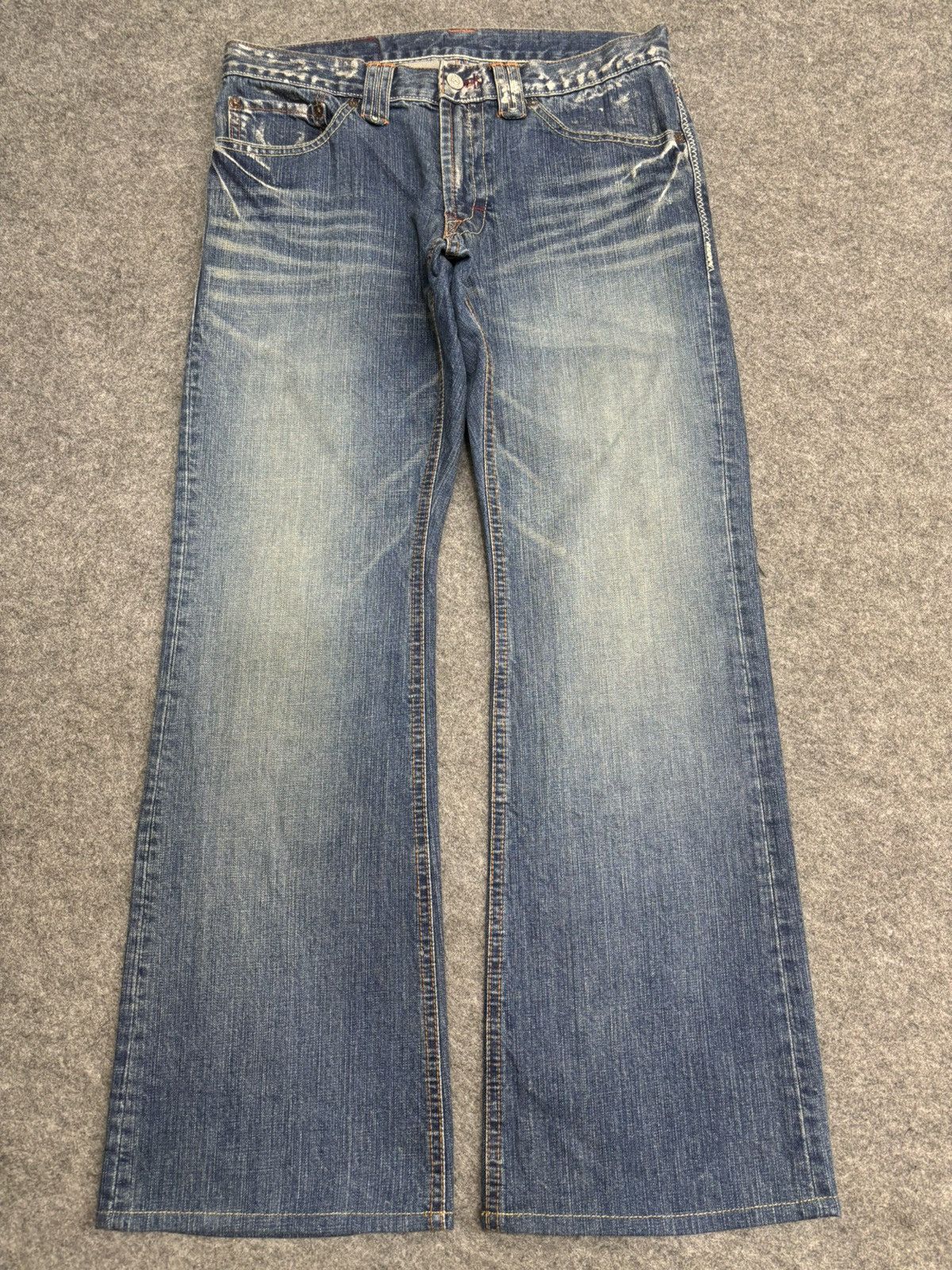 Japanese Brand 💥Flare💥Vintage 90s Blue Way Paint Minimalist Denim F522 Size US 32 / EU 48 - 21 Thumbnail