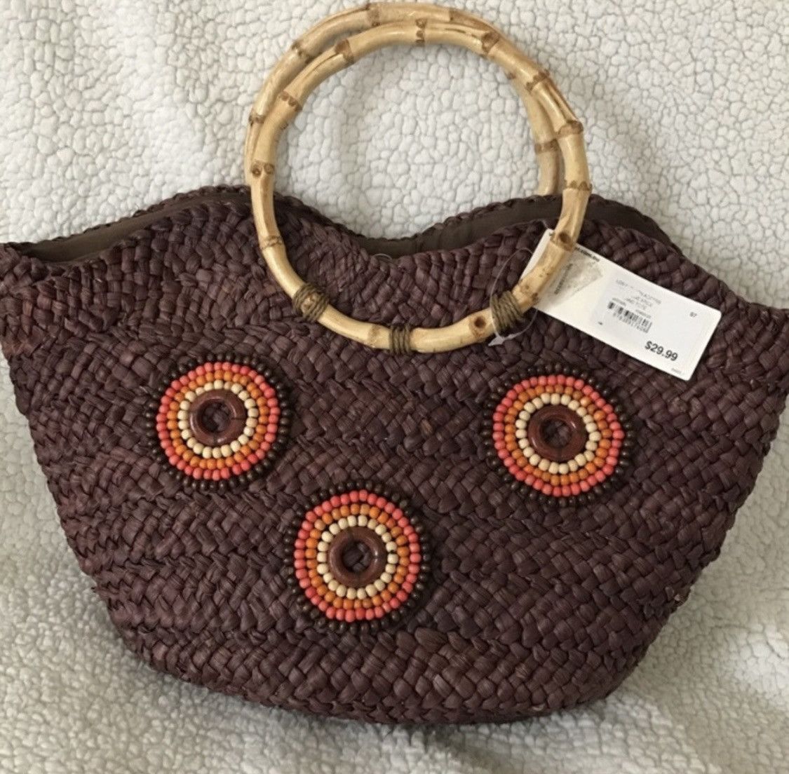 Other WOVEN STRAW EMBELLISHED HANDBAG W/ BAMBOO HANDLES Size ONE SIZE - 1 Thumbnail