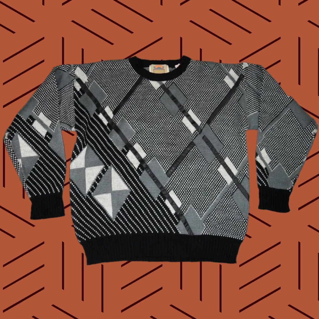 Vintage Brad Richards 90s Cosby Pullover Sweater Leather Accent Retro Geometric Vintage Mens SweatEr? Size US S / EU 44-46 / 1 - 1 Thumbnail