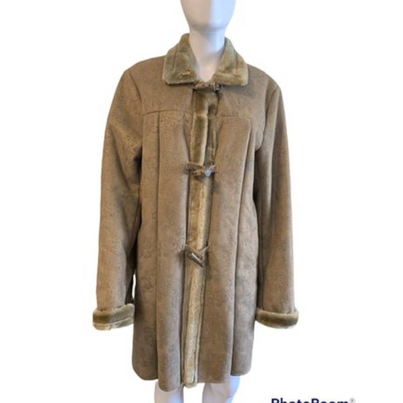 Other Dennis Basso Large Coat Tan Patterned Hook Loop Closure NWOT Size L / US 10 / IT 46 - 1 Thumbnail
