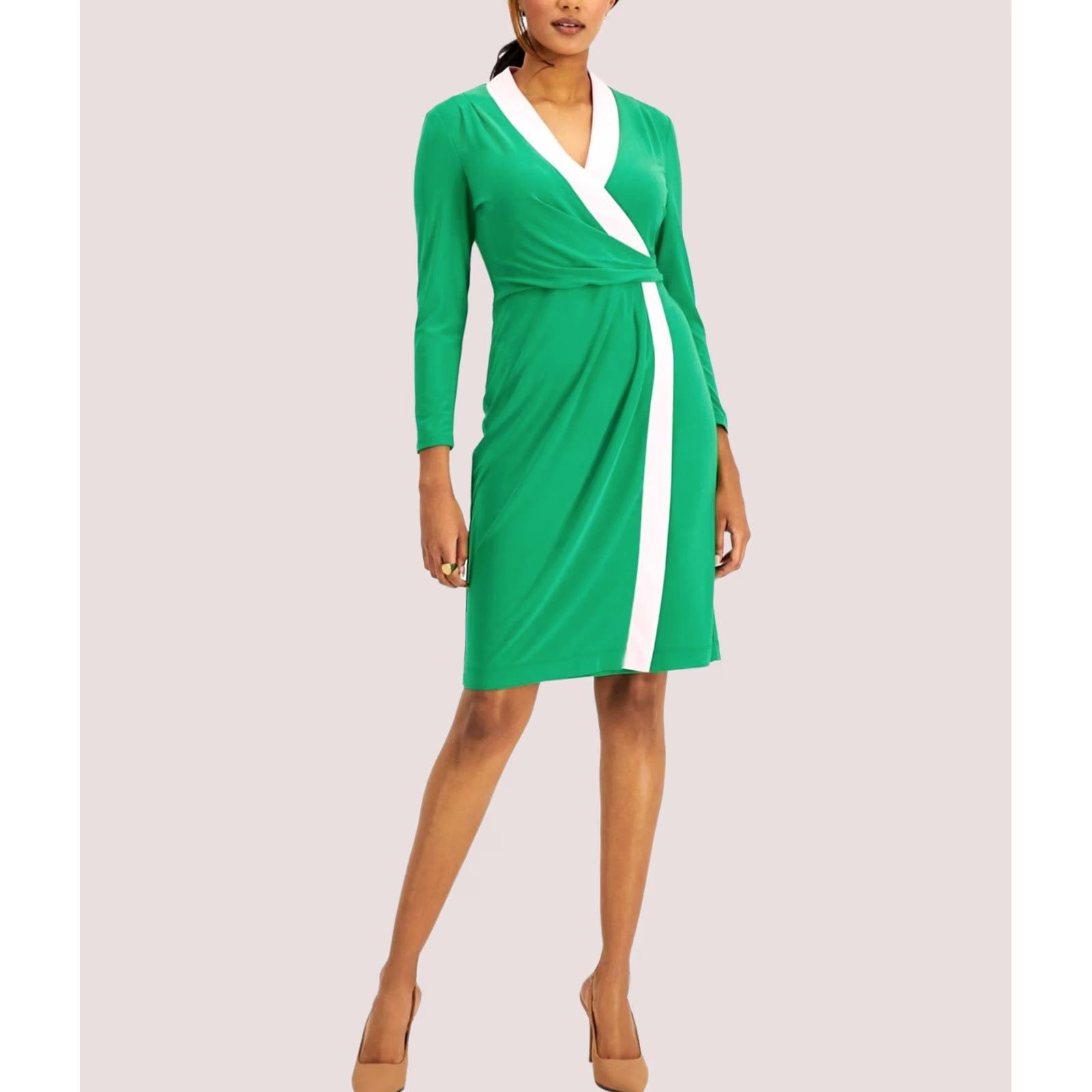 Kasper Kasper Womens Color Blocked Faux Wrap Sheath Dress green XL Size XL / US 12-14 / IT 48-50 - 1 Thumbnail