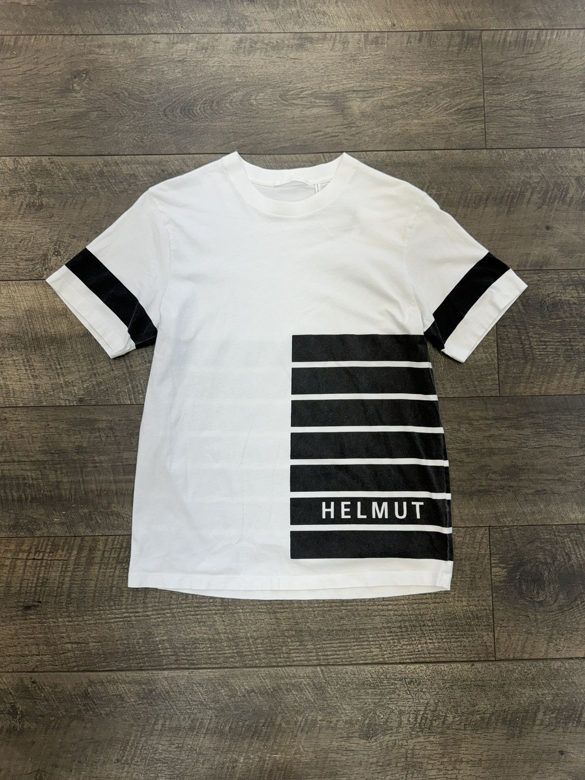 image of Helmut Lang Block Stripe Tee White/black (S), Men's (Size Small)