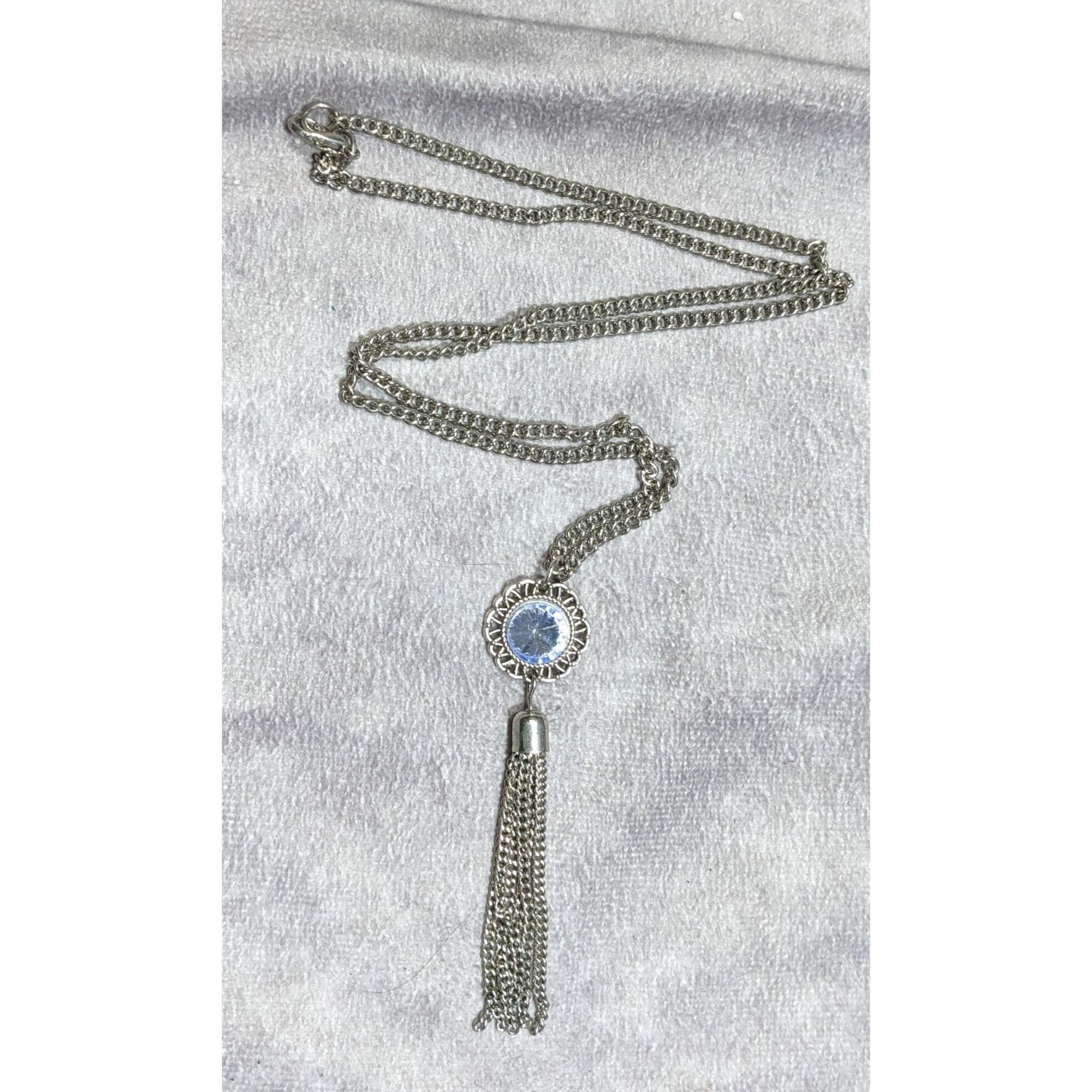 Other Blue Crystal Pendant Tassel Necklace On Silver Tone Chain Size ONE SIZE - 4 Thumbnail