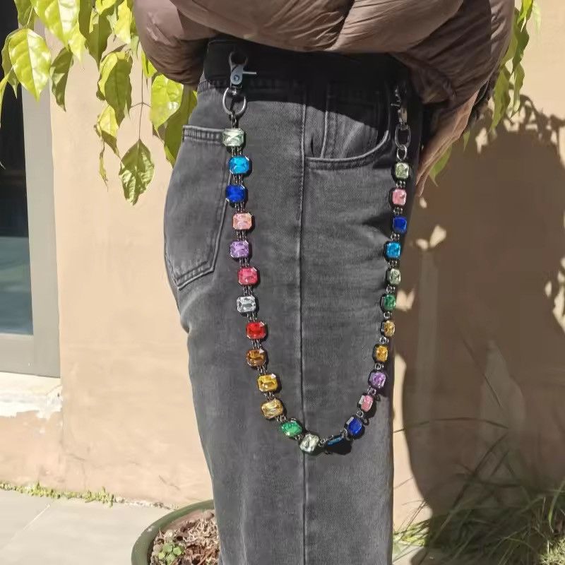 Concise Mic Colour Agate Crystal Pants Chain