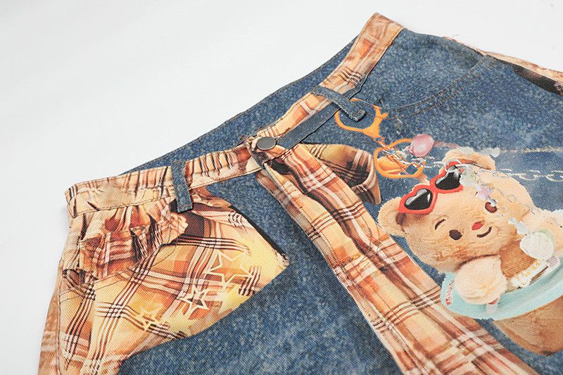 Jean American retro bear print washed distressed leg jeans Size US 32 / EU 48 - 4 Thumbnail
