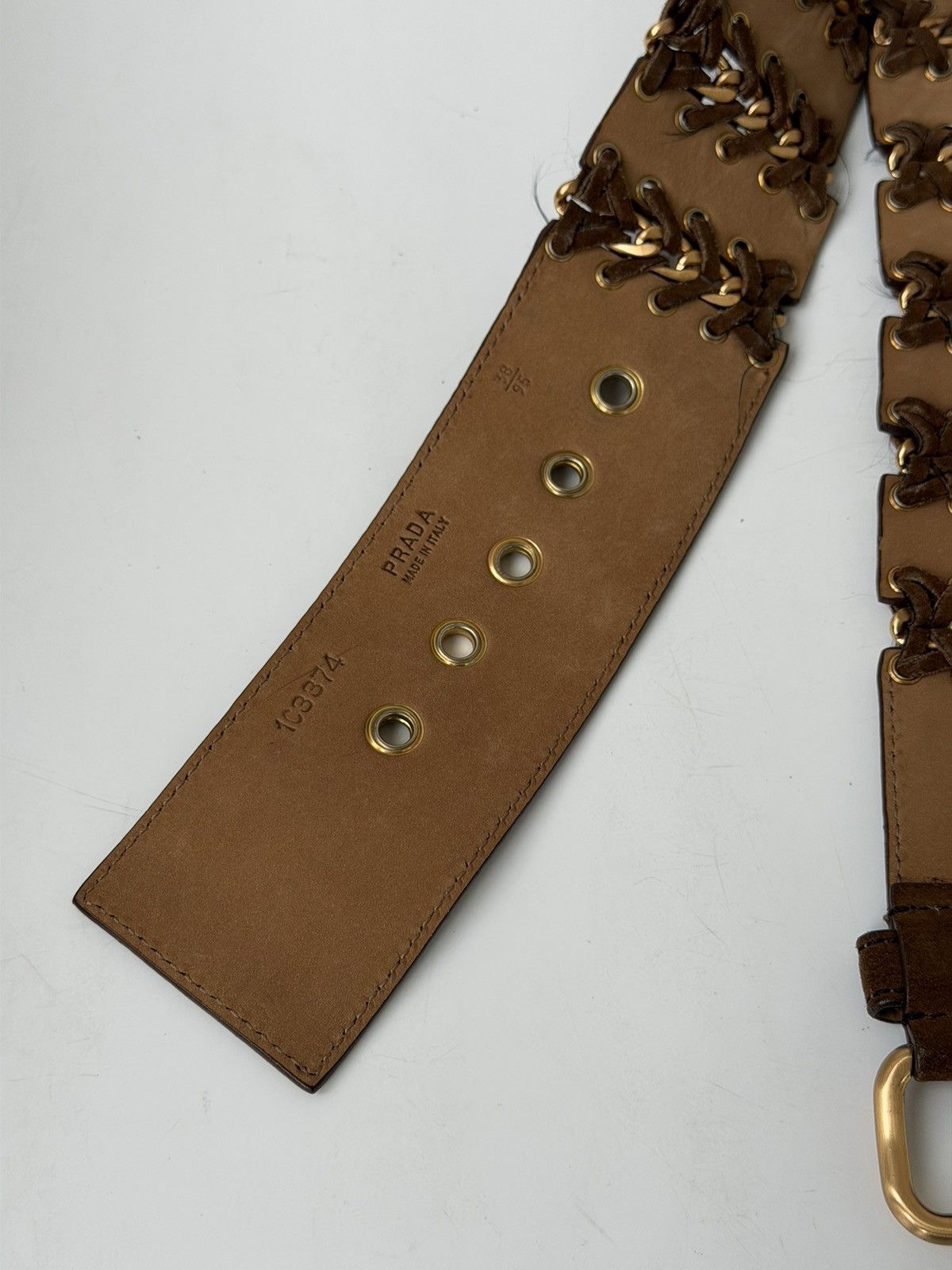 Prada PRADA Chain Suede Wide Brown Belt vintage leather western Size ONE SIZE - 18 Thumbnail