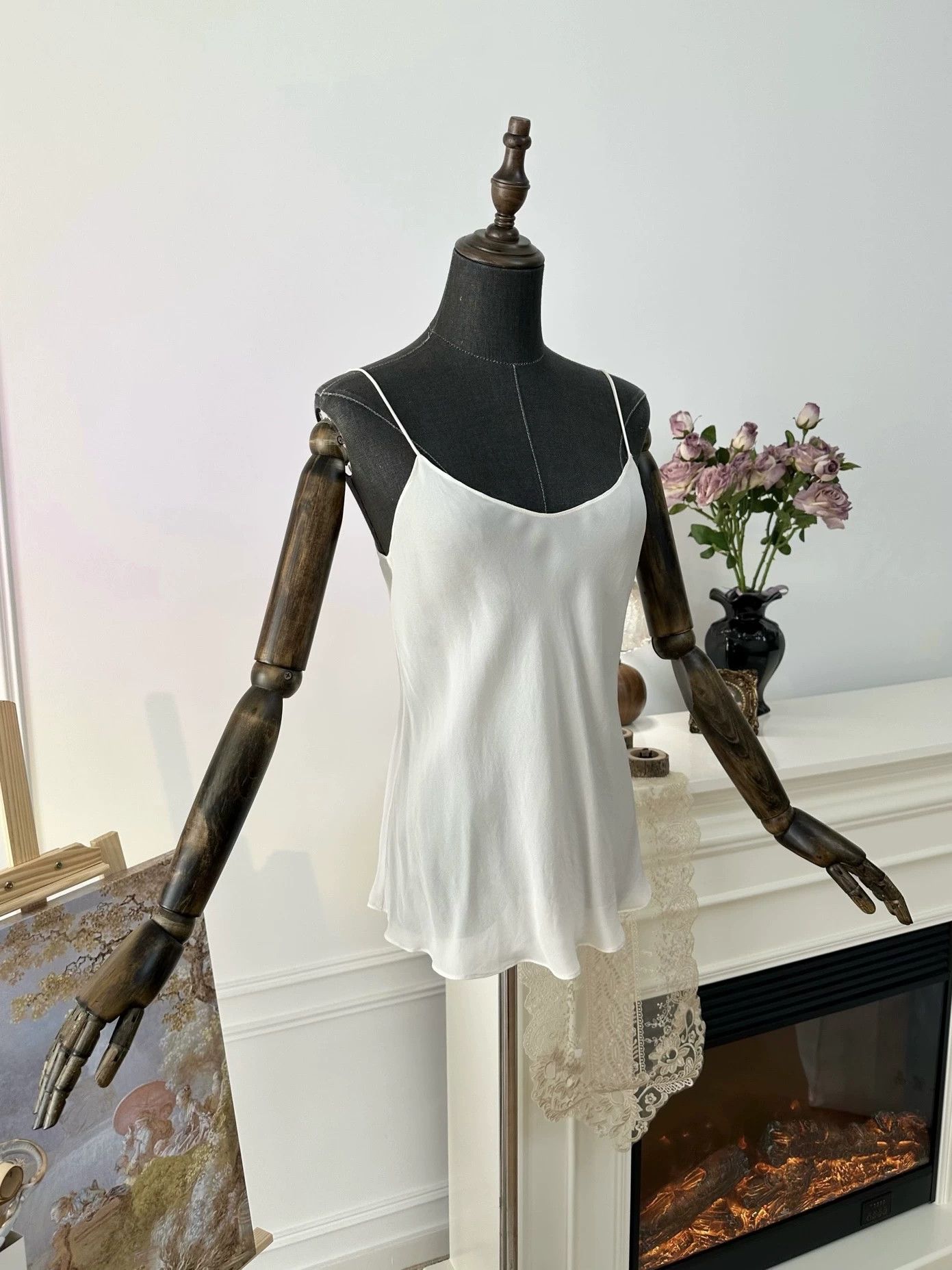 The Row THE ROW Wavy Hem Silk Thin Strap White Top L Size L / US 10 / IT 46 - 8 Thumbnail