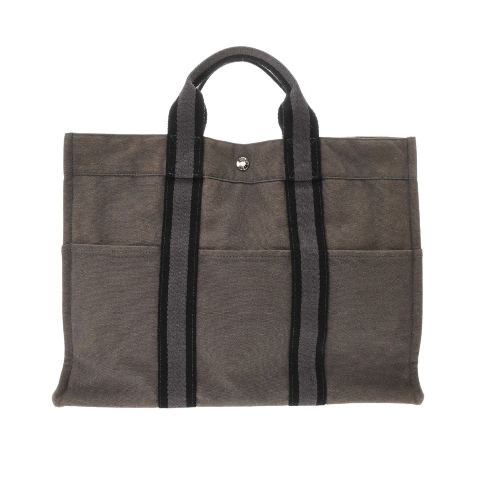 Hermes Foultou Mm Grey Unisex Canvas Tote Bag, Women's