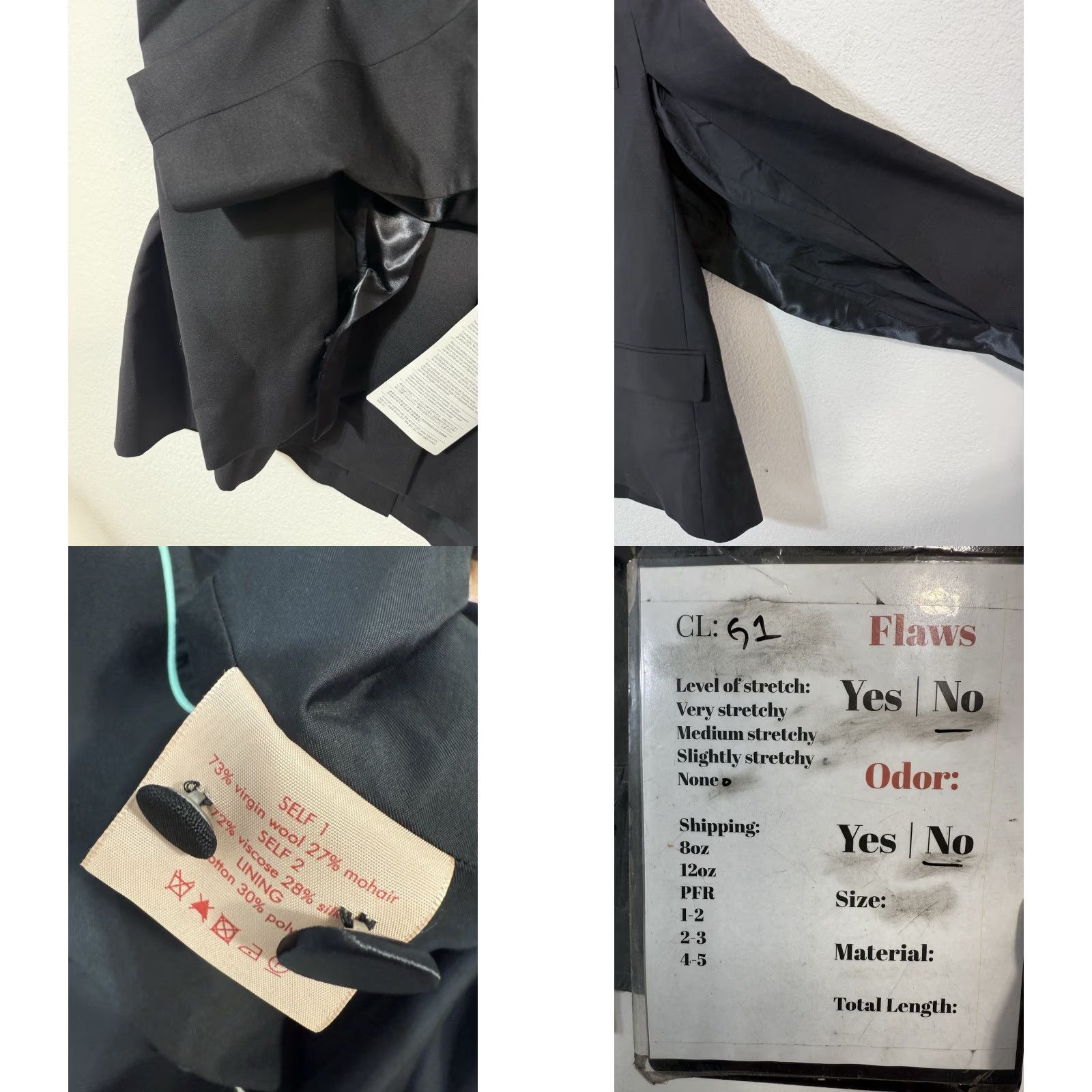 ROKSANDA Roksanda Blazer Sport Coat Womens 14 UK 18 Black Wool Blend Open Sleeves 3/4 Lined Wool Blend Black 14 Womens Blazer Sports Occasion 90s Style Womens Size XL / US 12-14 / IT 48-50 - 9 Thumbnail