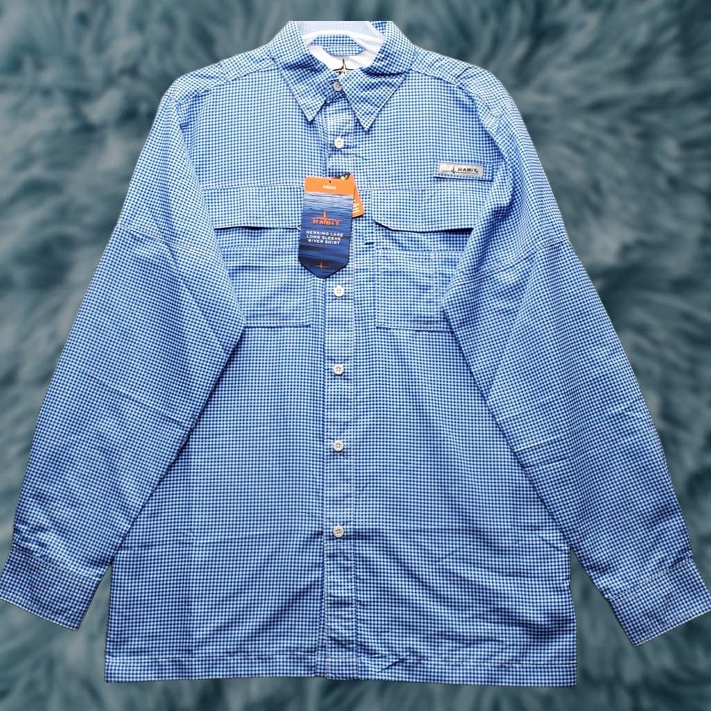Habitat Habit Fishing Shirt Mens Small Multi Gingham Vented Back Collar Button Up Blue Size US S / EU 44-46 / 1 - 1 Thumbnail