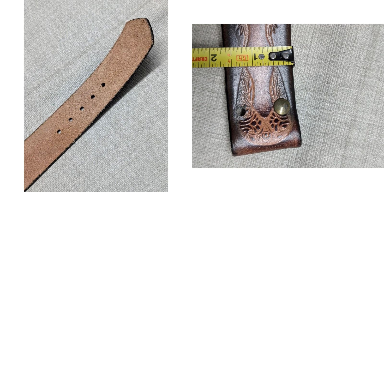 Vintage VINTAGE leather belt Western belt Geometric Brown 28 Unisex Adults 1-1/2" Cowhide Handmade Handcrafted buckle Size 28 - 8 Thumbnail