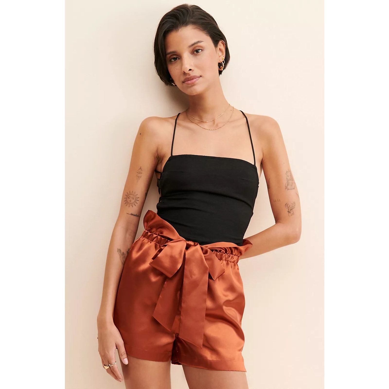Anthropologie New Allina Liu Webb Satin Shorts $120 LARGE Copper Size 32" / US 10 / IT 46 - 4 Thumbnail