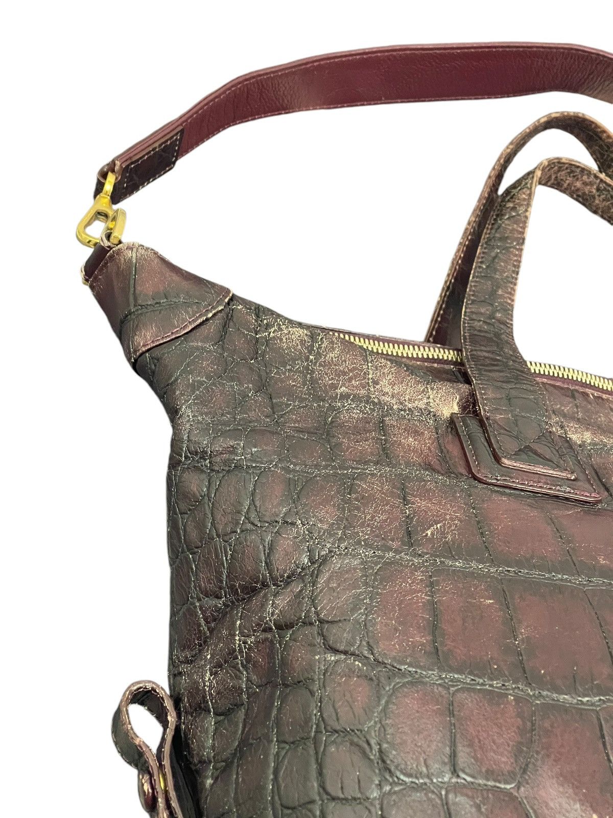Genuine Leather Crocodile Embossed Patina Leather Jewels Shoulder Bag 1🟩1 Size ONE SIZE - 19 Thumbnail