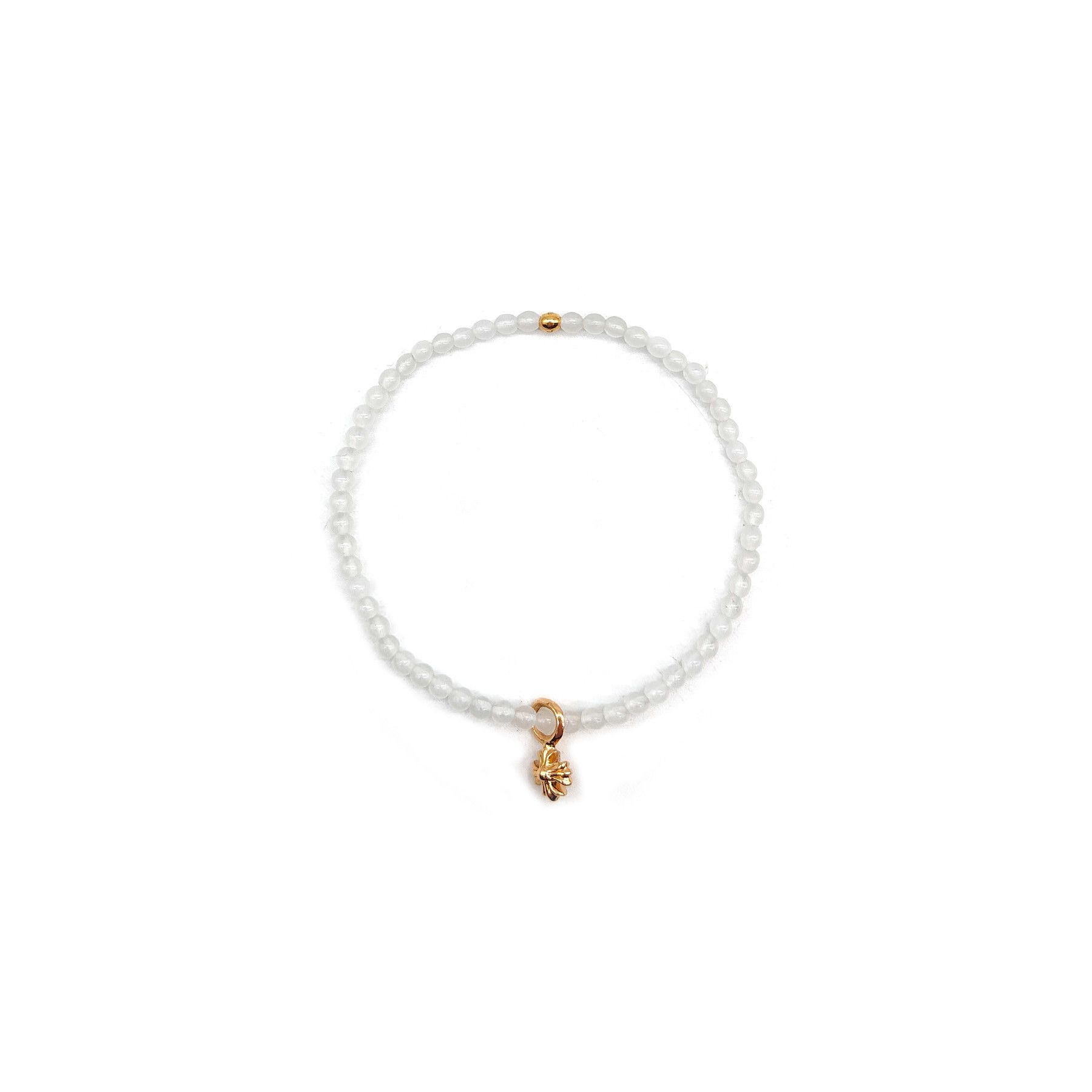 Chrome Hearts Chrome Hearts 4mm White 22K Gold Cross Beaded Bracelet Size ONE SIZE - 1 Thumbnail