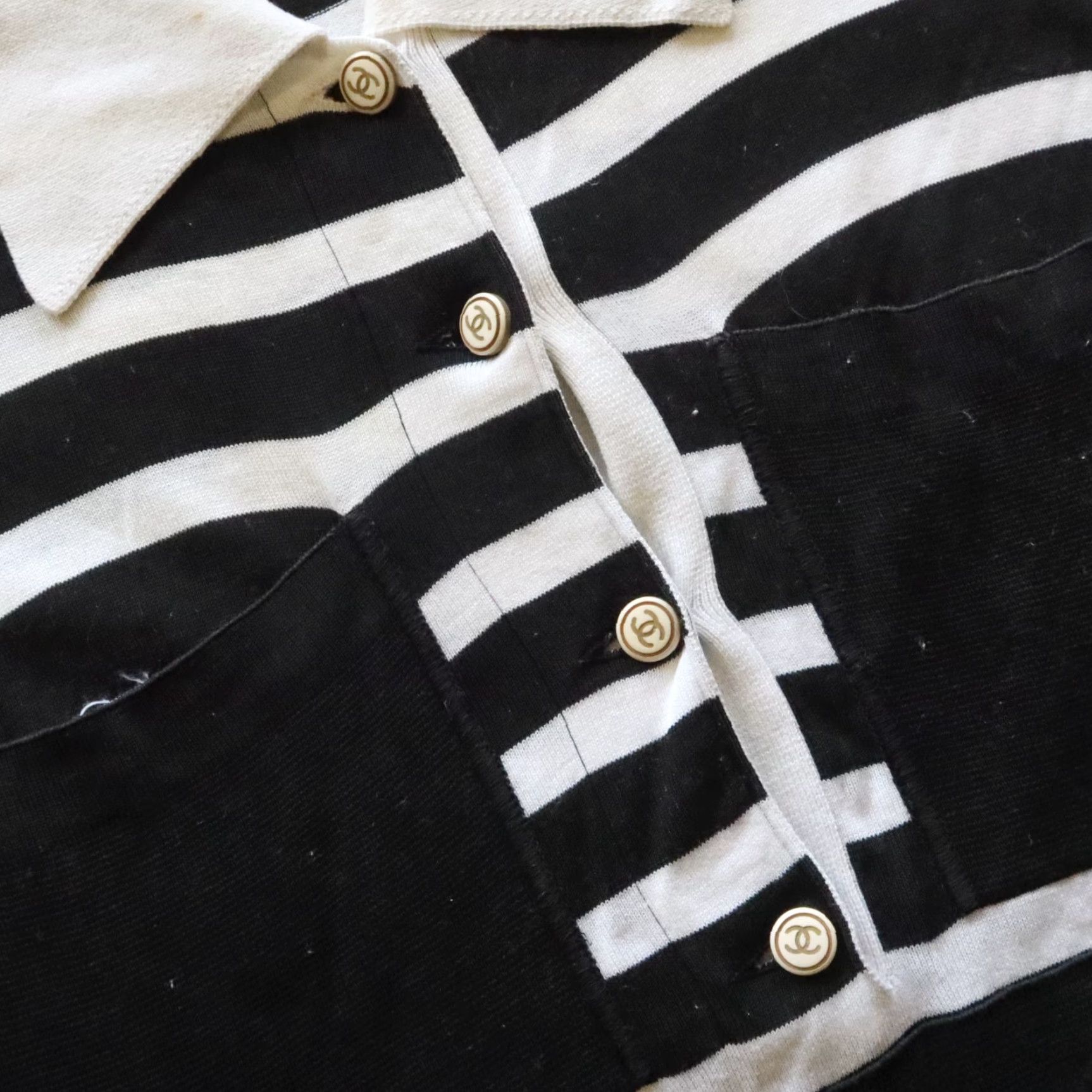 Chanel VINTAGE Chanel Boutique Stripe Polo Shirt Womens 36 Black/White Polo Short Sleeve Collared 90s Size XS / US 0-2 / IT 36-38 - 7 Thumbnail