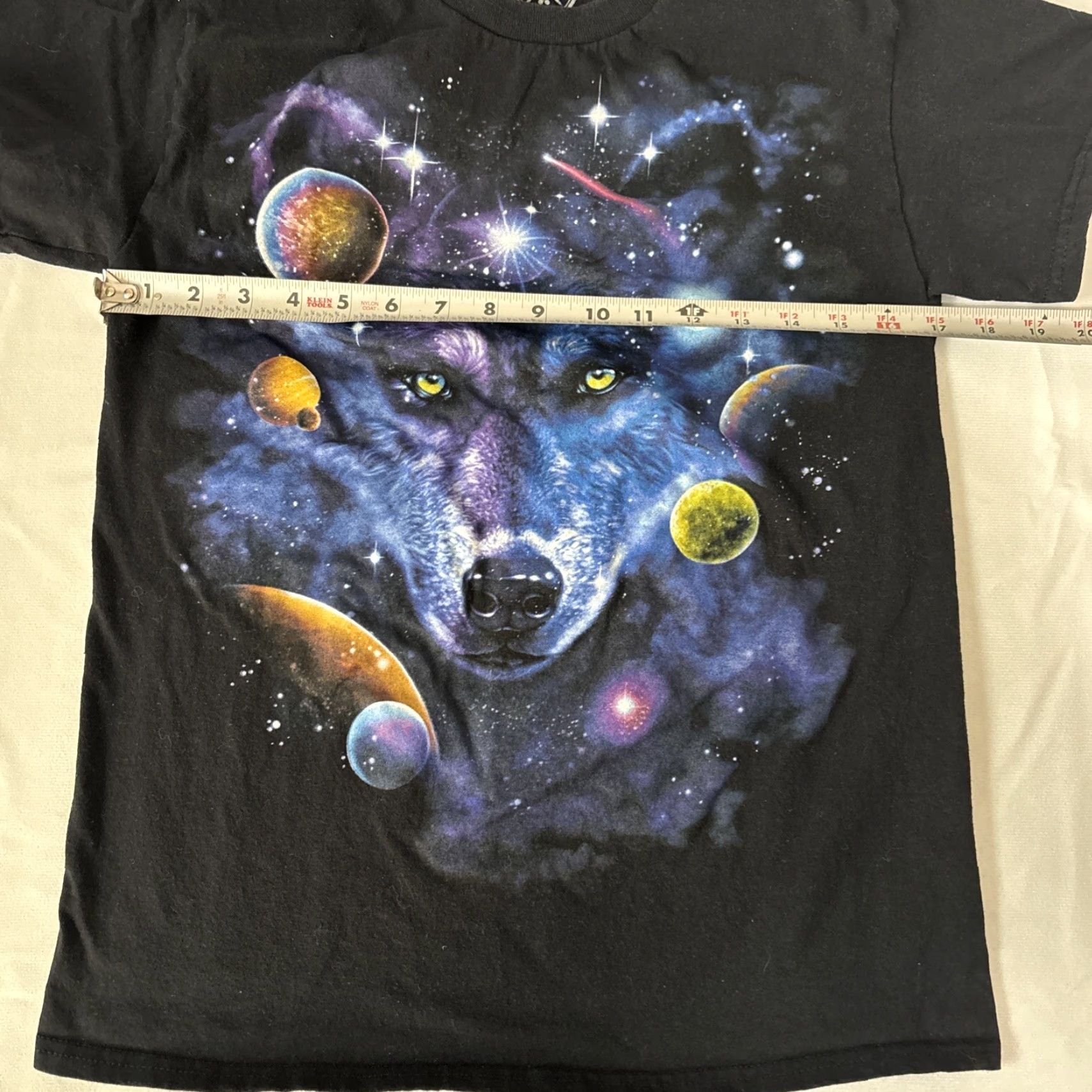 Vintage Space Wolf Graphic Print T Shirt Short Sleeve Black By ODM Small XL Black Wolf Mens Regular Cotton Graphic Space - Size US XL / EU 56 / 4 - 4 Thumbnail