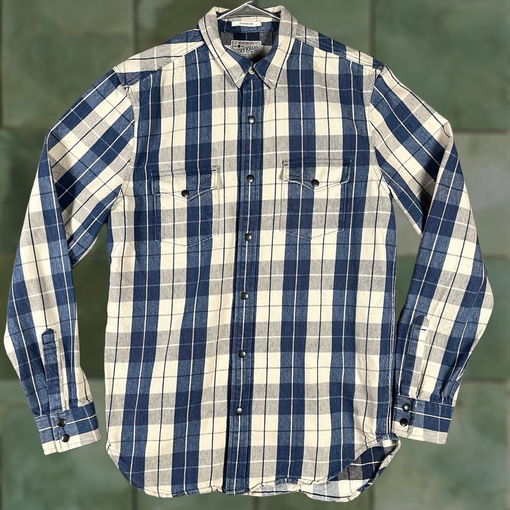 Lucky Brand Lucky Brand Mens Blue White Plaid Shirt Long Sleeve Snap Button-Up Regular M Casual Western Size US M / EU 48-50 / 2 - 1 Thumbnail