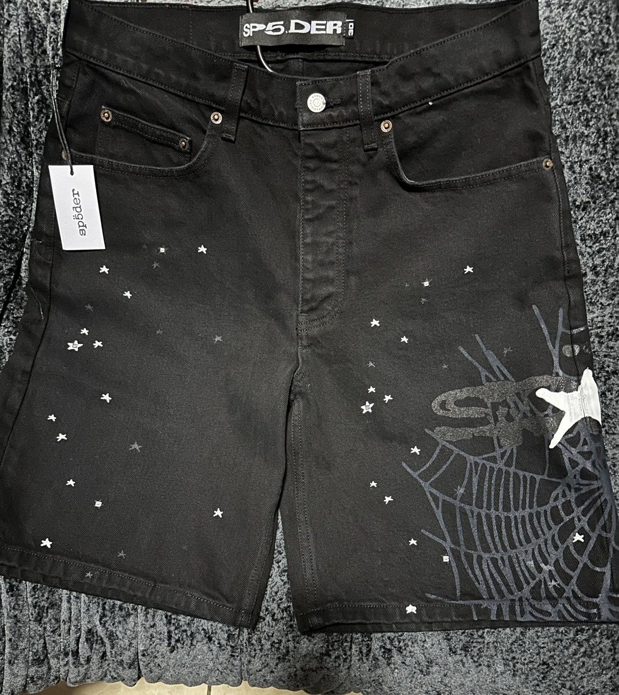 Sp5der Sp5der Heavy Web Denim Shorts ‘Black’ Size US 30 / EU 46 - 1 Thumbnail