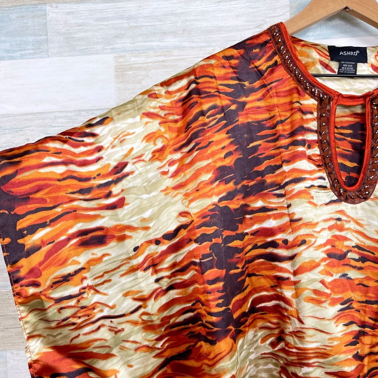 Other ASHRO Animal Print Kimono Maxi Dress Brown Orange Free Size Size ONE SIZE - 3 Thumbnail