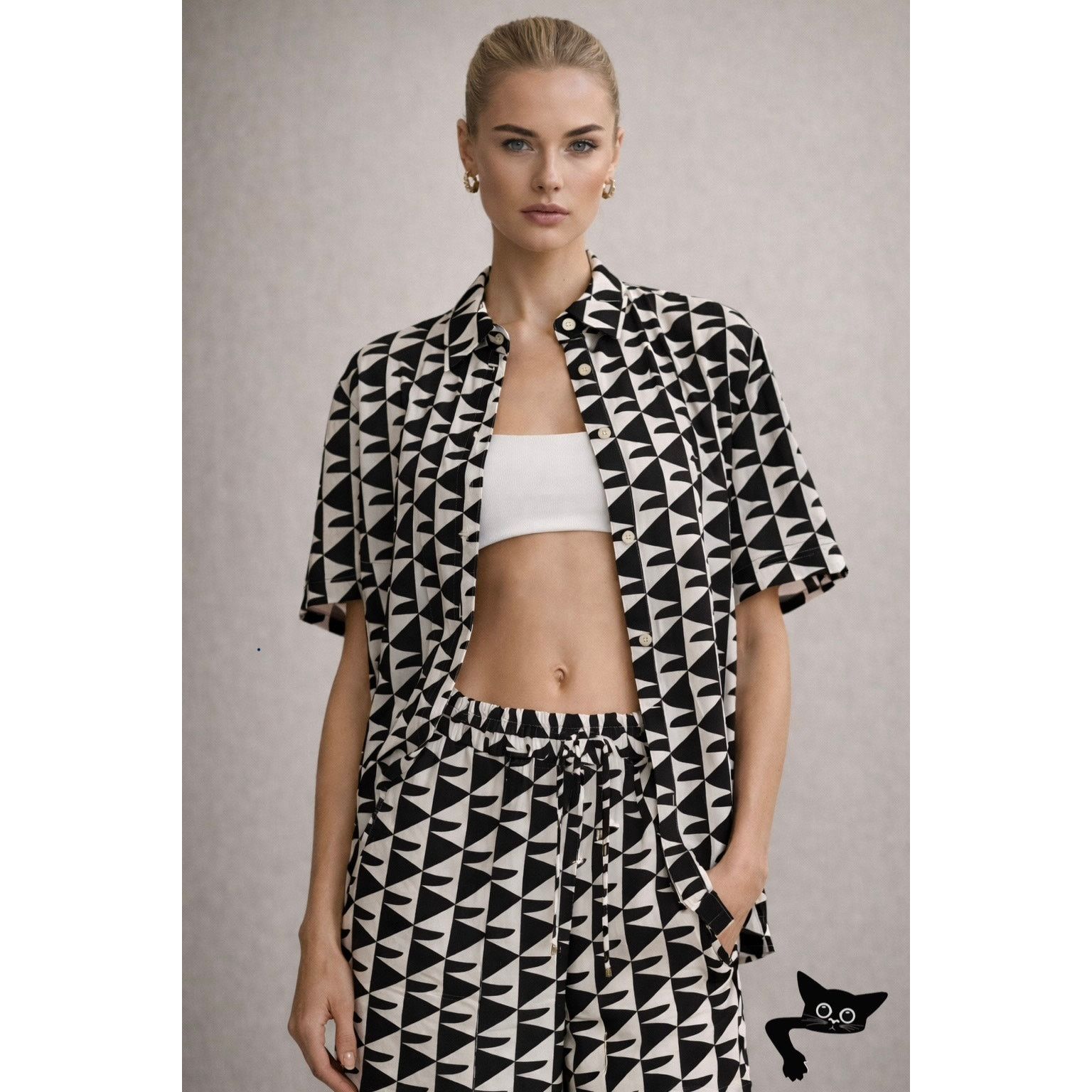Matteau Matteau Cream Brown Geometric Silk Button Front Shirt US 10 Size L / US 10 / IT 46 - 4 Thumbnail