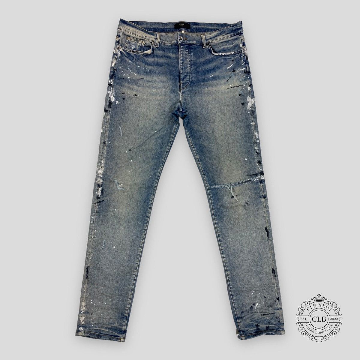 image of Amiri Paint Splatter Jeans - Clay Indigo, Men's (Size 38)