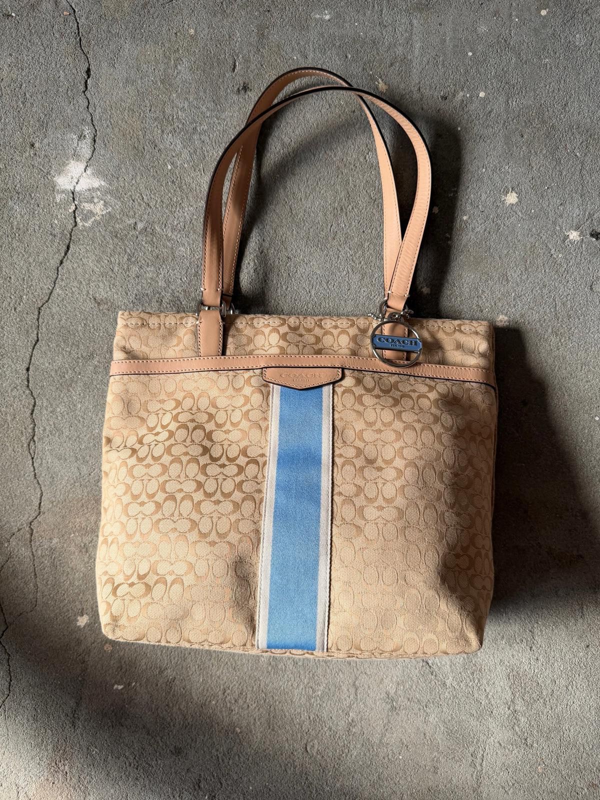 Coach Coach Signature Stripe Tote Bag Beige/Blue Size ONE SIZE - 1 Thumbnail