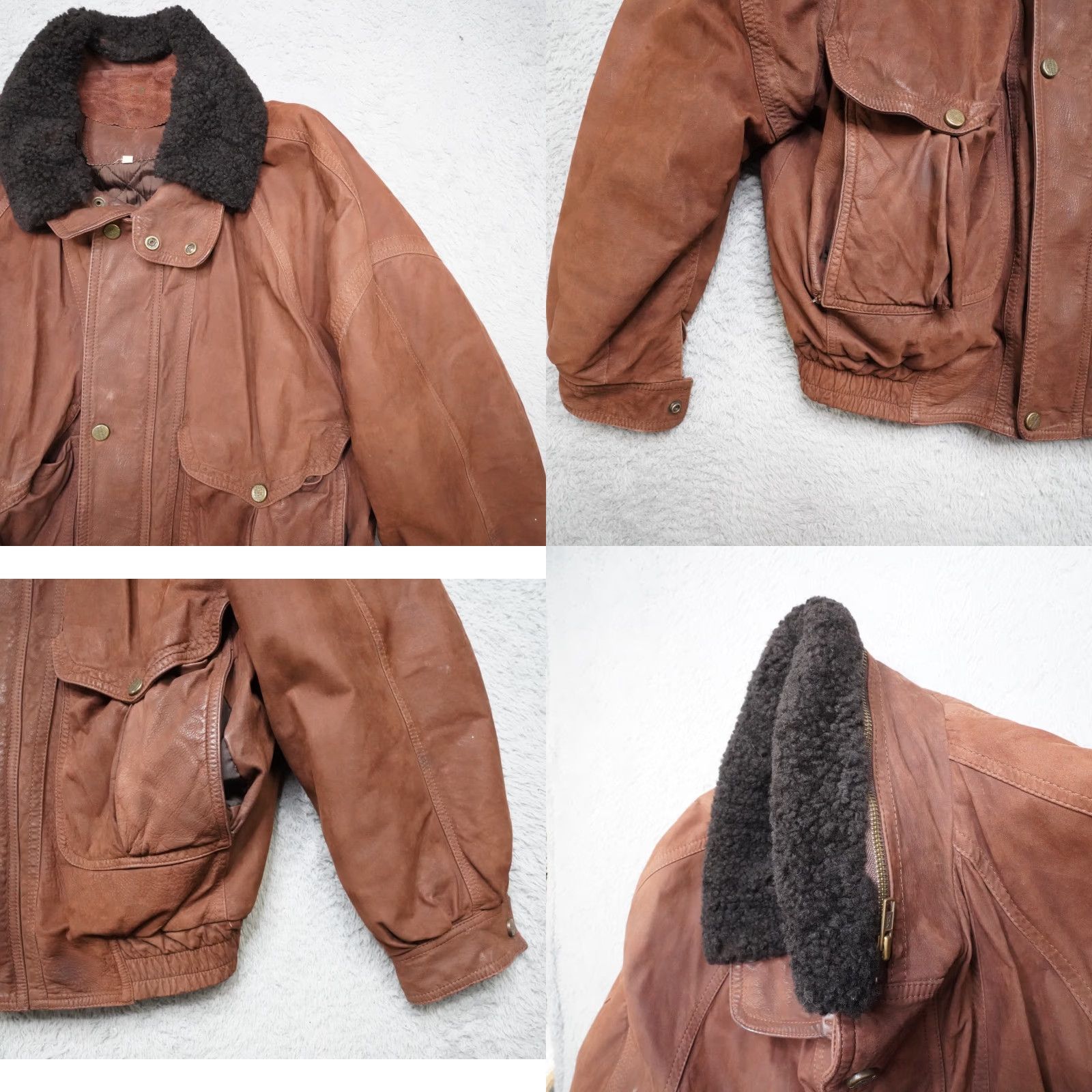 Vintage VINTAGE Flying Wear Bomber Jacket Mens XL Brown Leather Colar Spread Full Zip 90s Retro Motorcycle USA Army Western Rock Jacket Size US XL / EU 56 / 4 - 8 Thumbnail