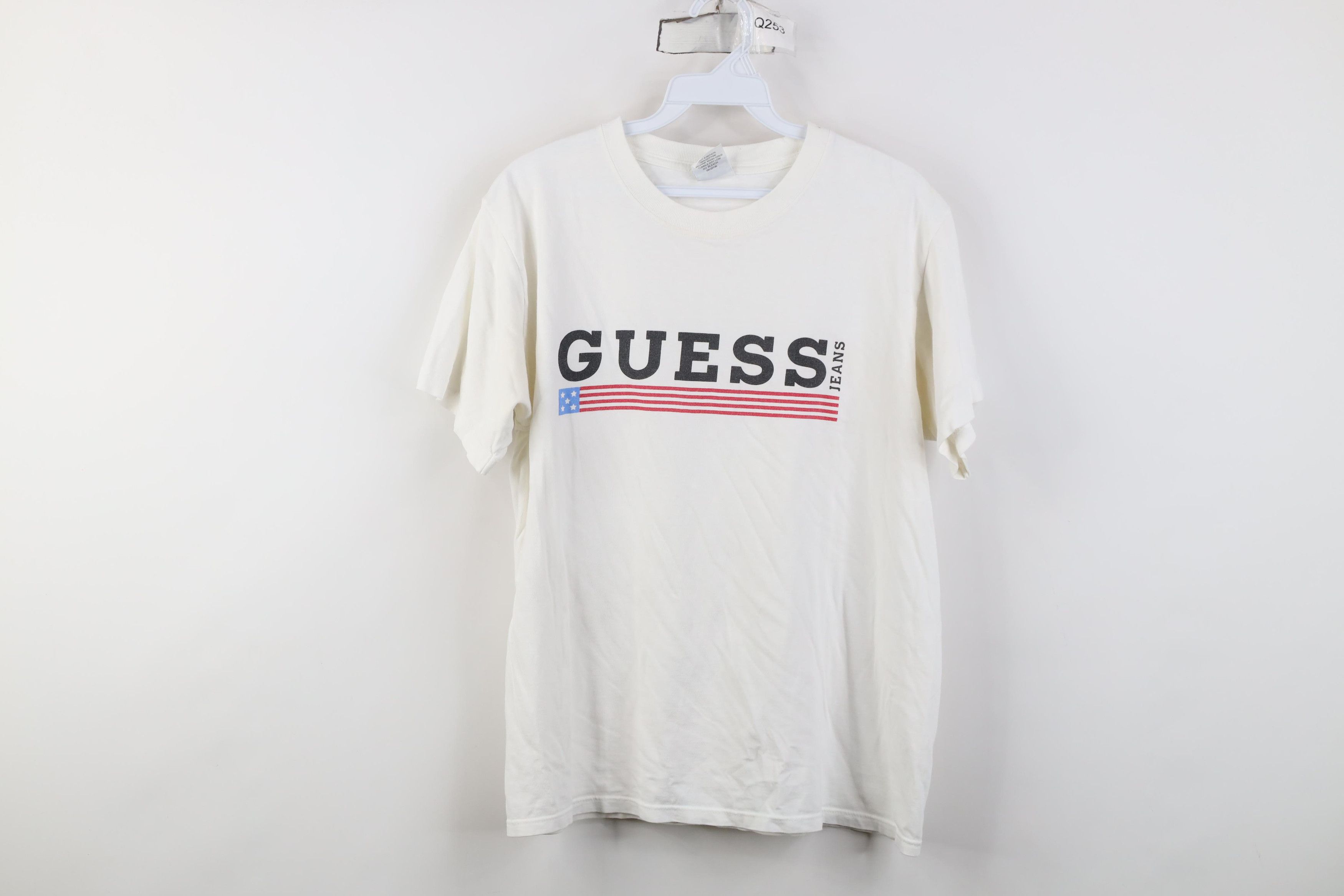Guess Vintage 90s Guess Jeans Spell Out USA Flag T-Shirt White Size S / US 4 / IT 40 - 1 Thumbnail