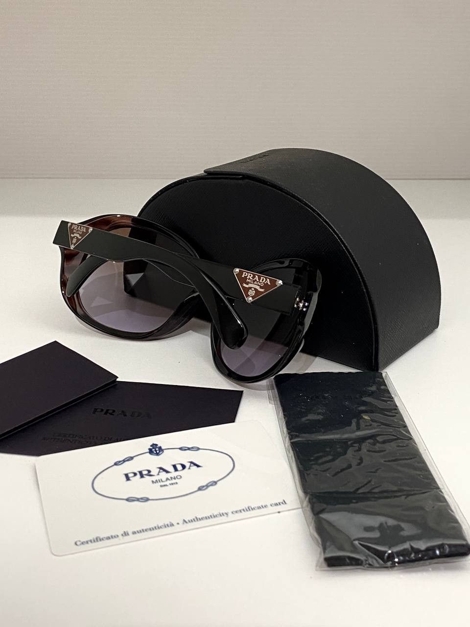 Prada Prada Milano Triangle Logo Oval Brown Oversized Sunglasses Size ONE SIZE - 7 Thumbnail
